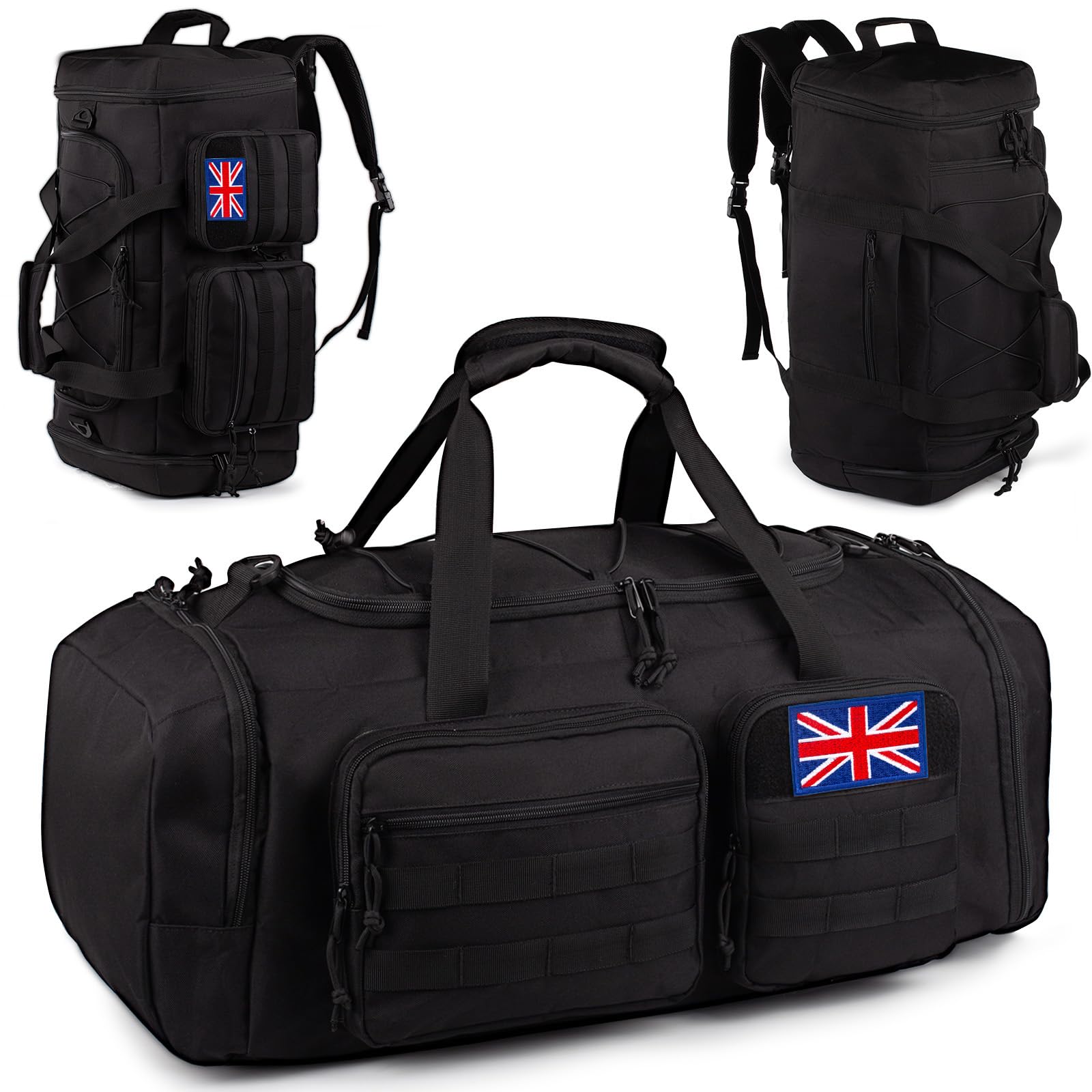 Tactical Gym Bag for Men, 50L Large 3-in-1 Sports Duffle Bag with Shoes Compartment and Wet Pocket, Water Resistant Travel Backpack for Gym, Travel