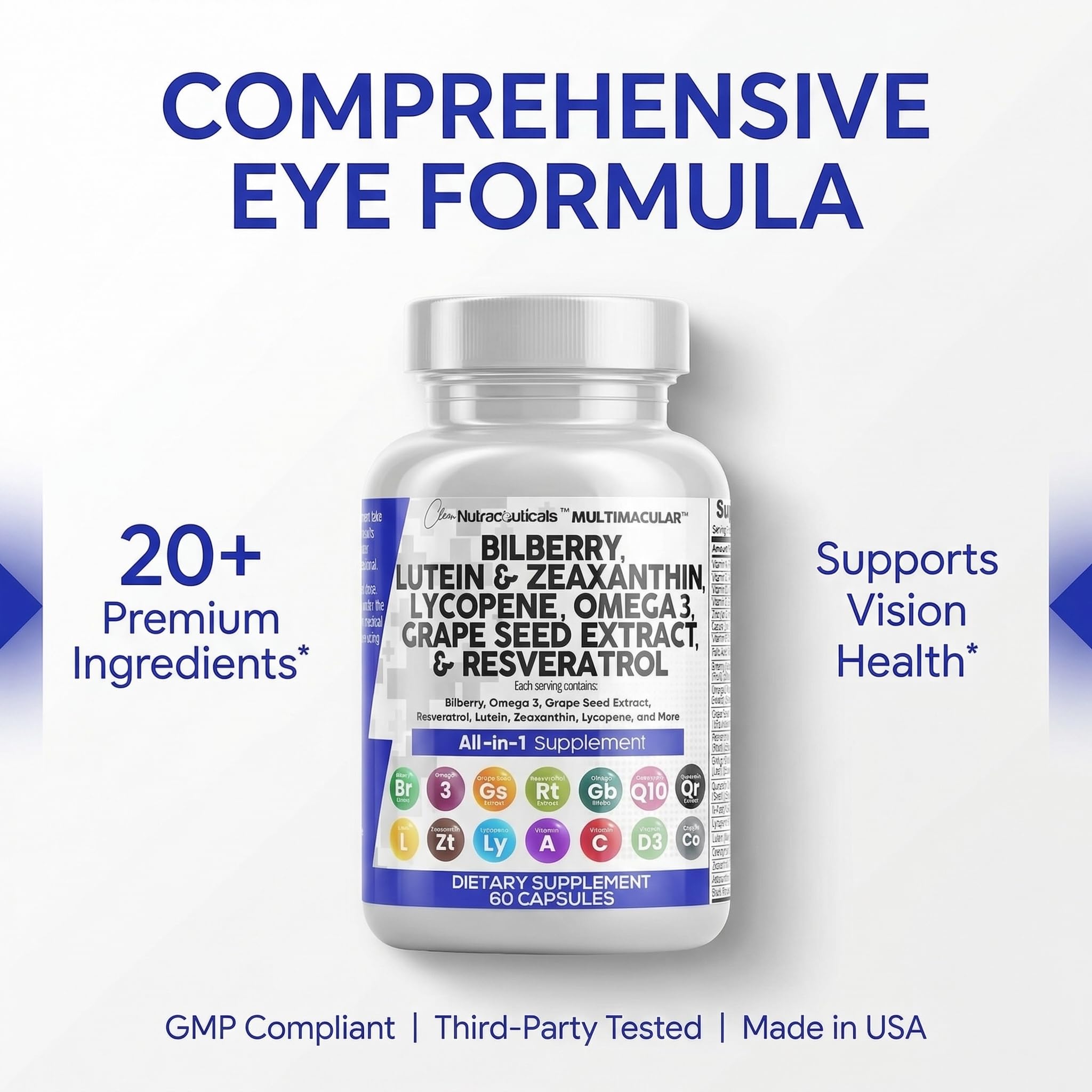 Clean Nutra Eye Vitamins with Bilberry Lutein and Zeaxanthin Supplements Lycopene 40mg Resveratrol Grape Seed Astaxanthin for Eyes - Eye Care Health Support Eye Vitamin and Mineral Supplement — Amazon image 8