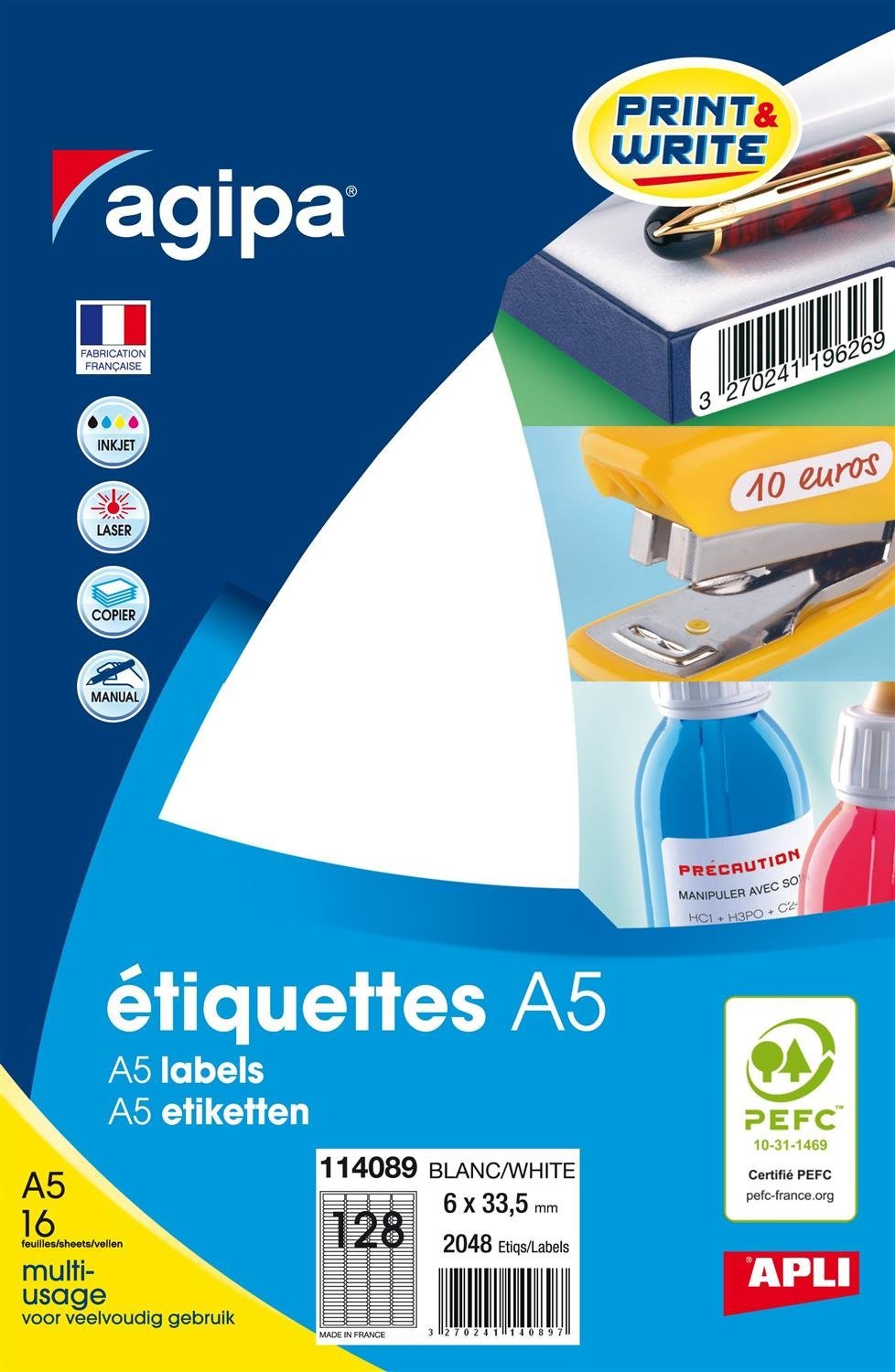 agipa 114089 Universal Labels 6 x 33.5 mm White