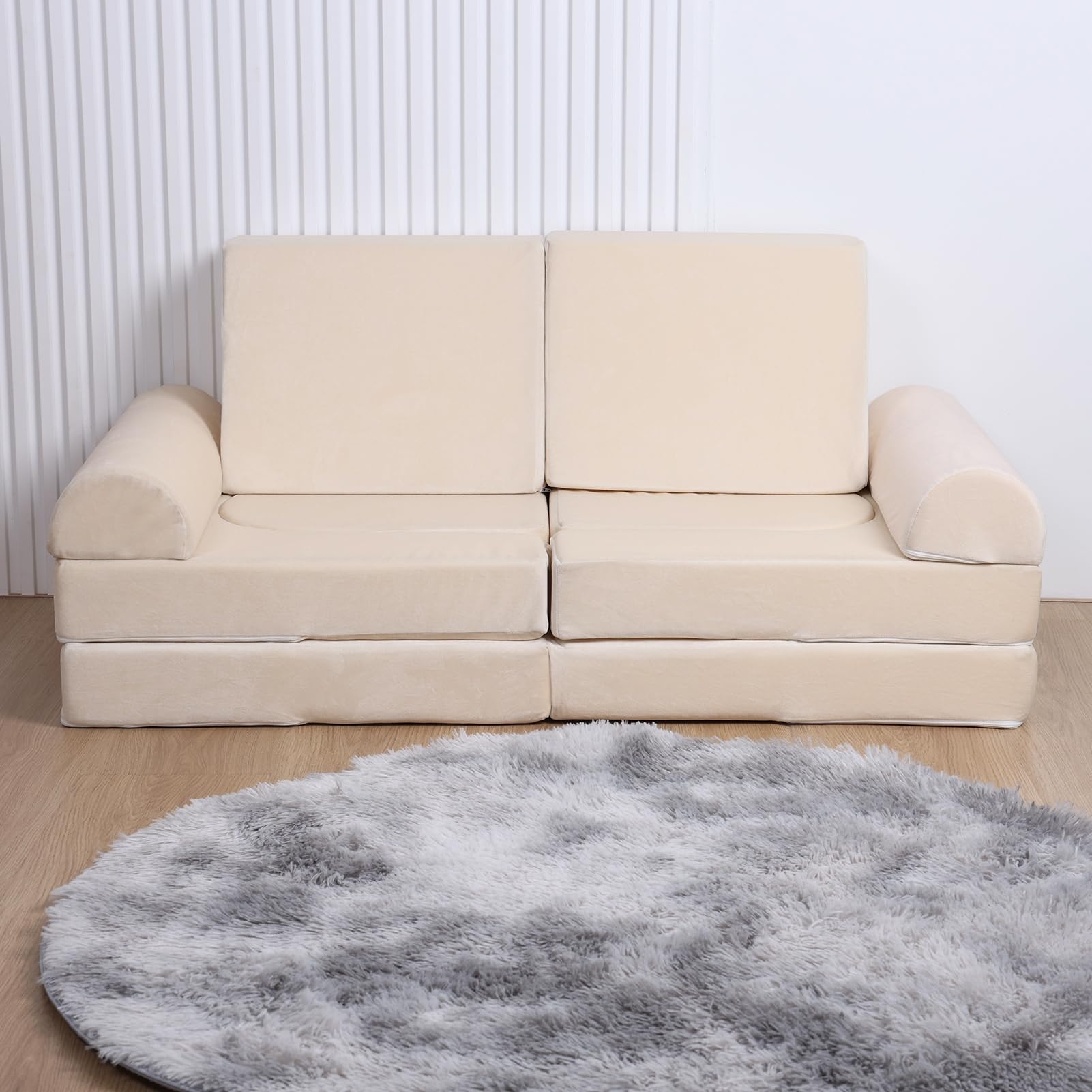 Sensory Modular Play Sofa Toddler Detachable Block Couch 15 8 43 24 in Faux Crystal Velvet with Sponge