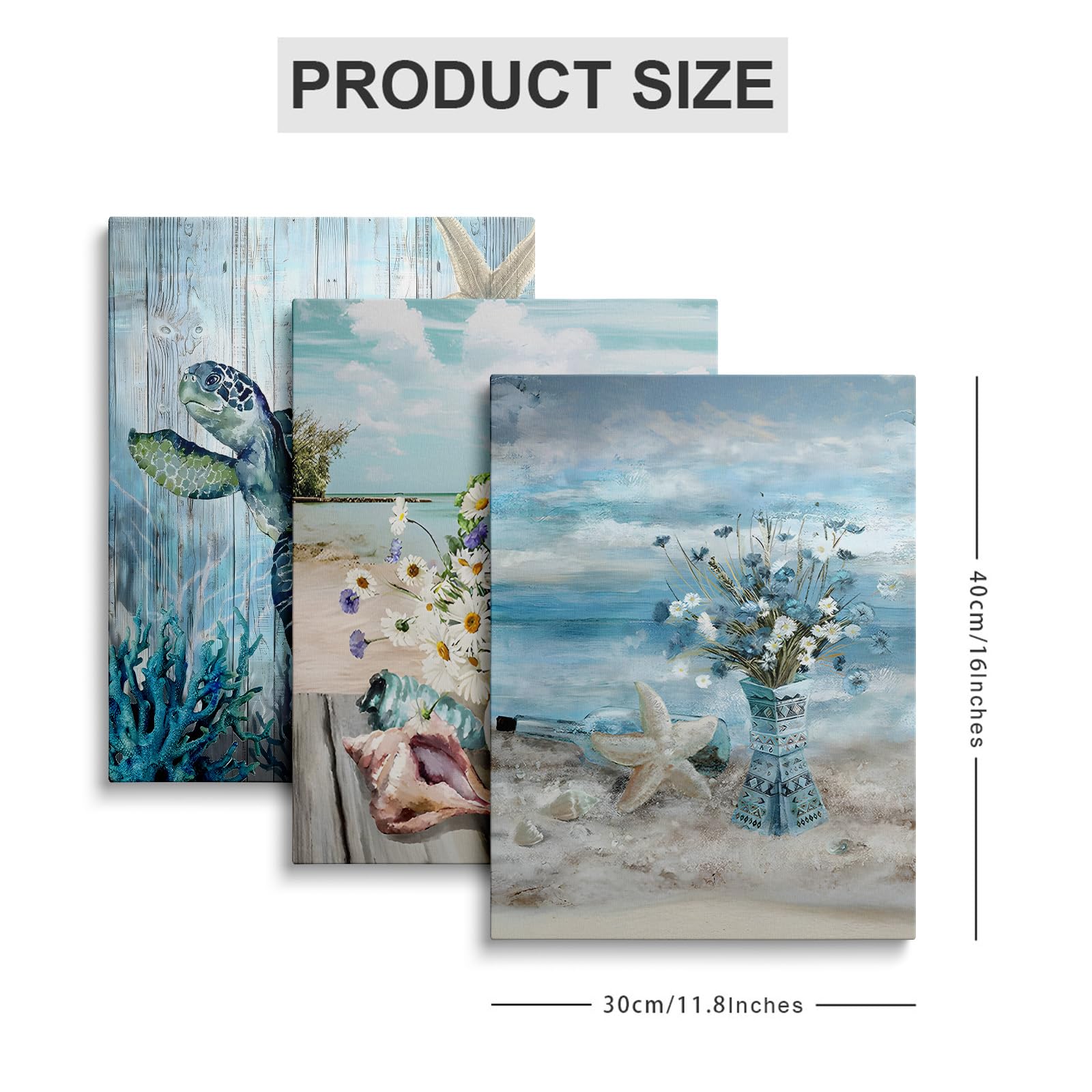prinfantasy Wall Decor Canvas Wall Art Sea Turtle Painting Gifts for Women Bathroom Bedroom Office Home Decorations Rustic Swimming Turtle Picture Print Framed Posters - Image 2