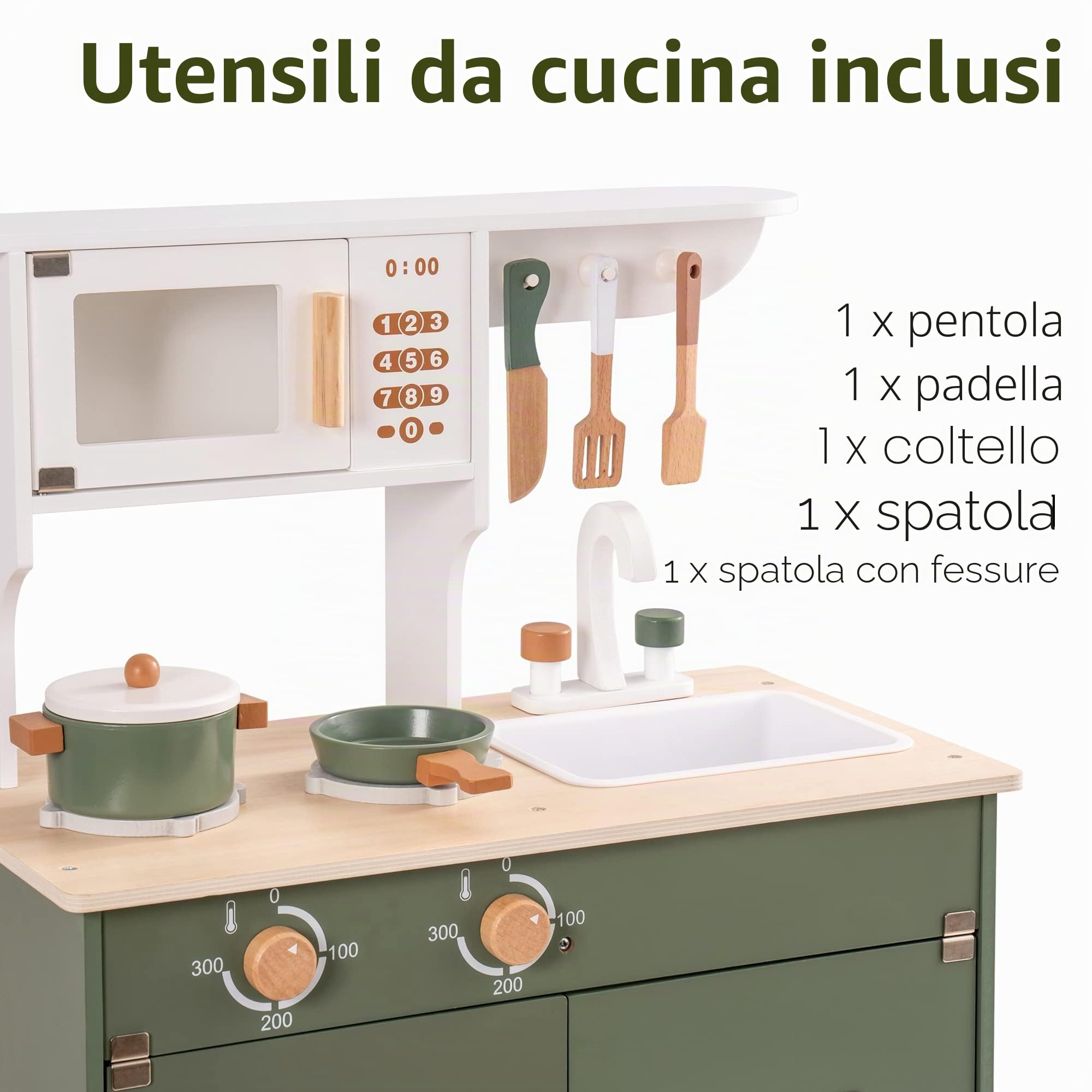 ROBUD Cucina Giocattolo in Legno per Bambini 2-6 Anni - Regalo con Accessori per Ragazze e Ragazzi