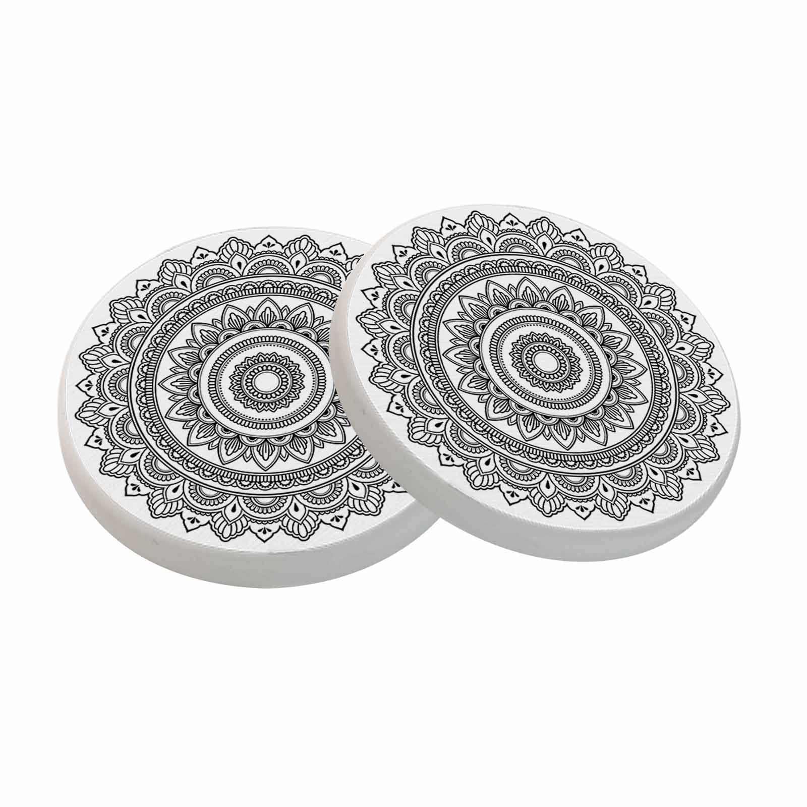 oFloral Black Mandala Coasters for Drinks Flower Henna Circular Ethnic Cups Place Mats for Home Decor Set of 2, 4 Inch