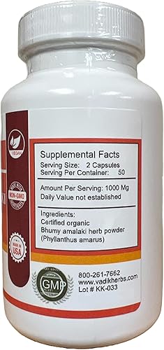 Miniatura 2 de Vadik Herbs Certificado orgánico Bhumy Amalaki (Phyllanthus amarus) Polvo 100 Vegicaps