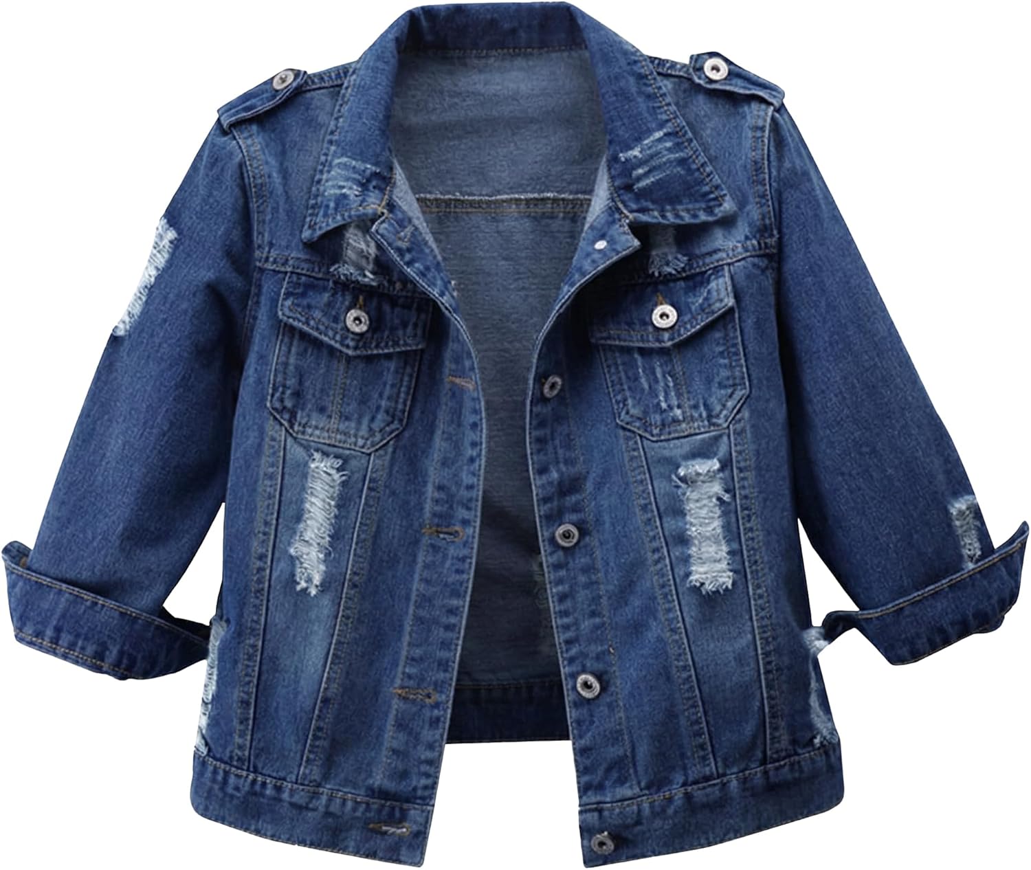 Hixiaohe Women Autumn 3/4 Sleeve Retro Short Denim Jackets Light Blue Jean Coats