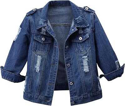 Hixiaohe Women Autumn 3/4 Sleeve Retro Short Denim Jackets Light Blue Jean Coats