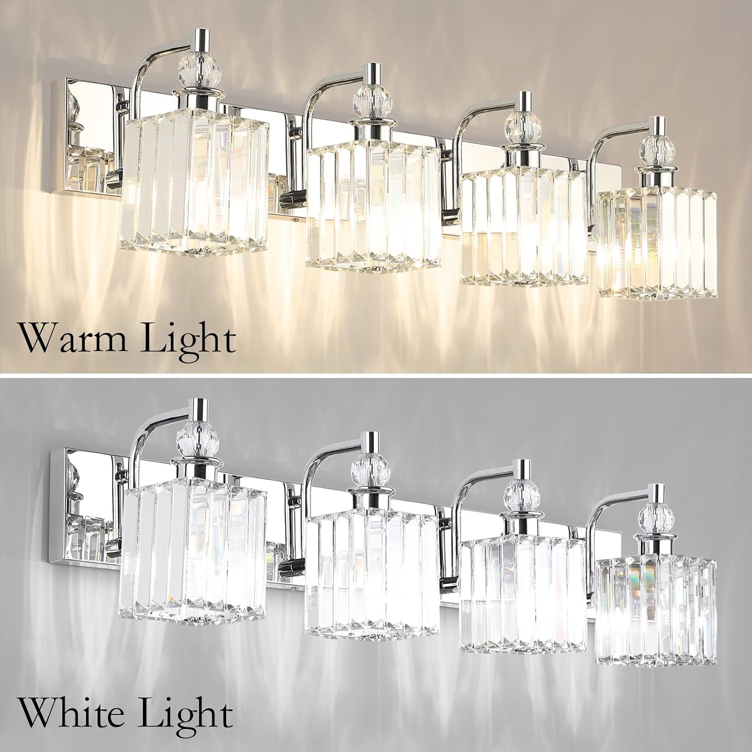 Ralbay Modern Crystal Vanity Light for Bathroom 4 Light 31.5''Chrome Bathroom Wall Lighting Fixtures Over Mirror