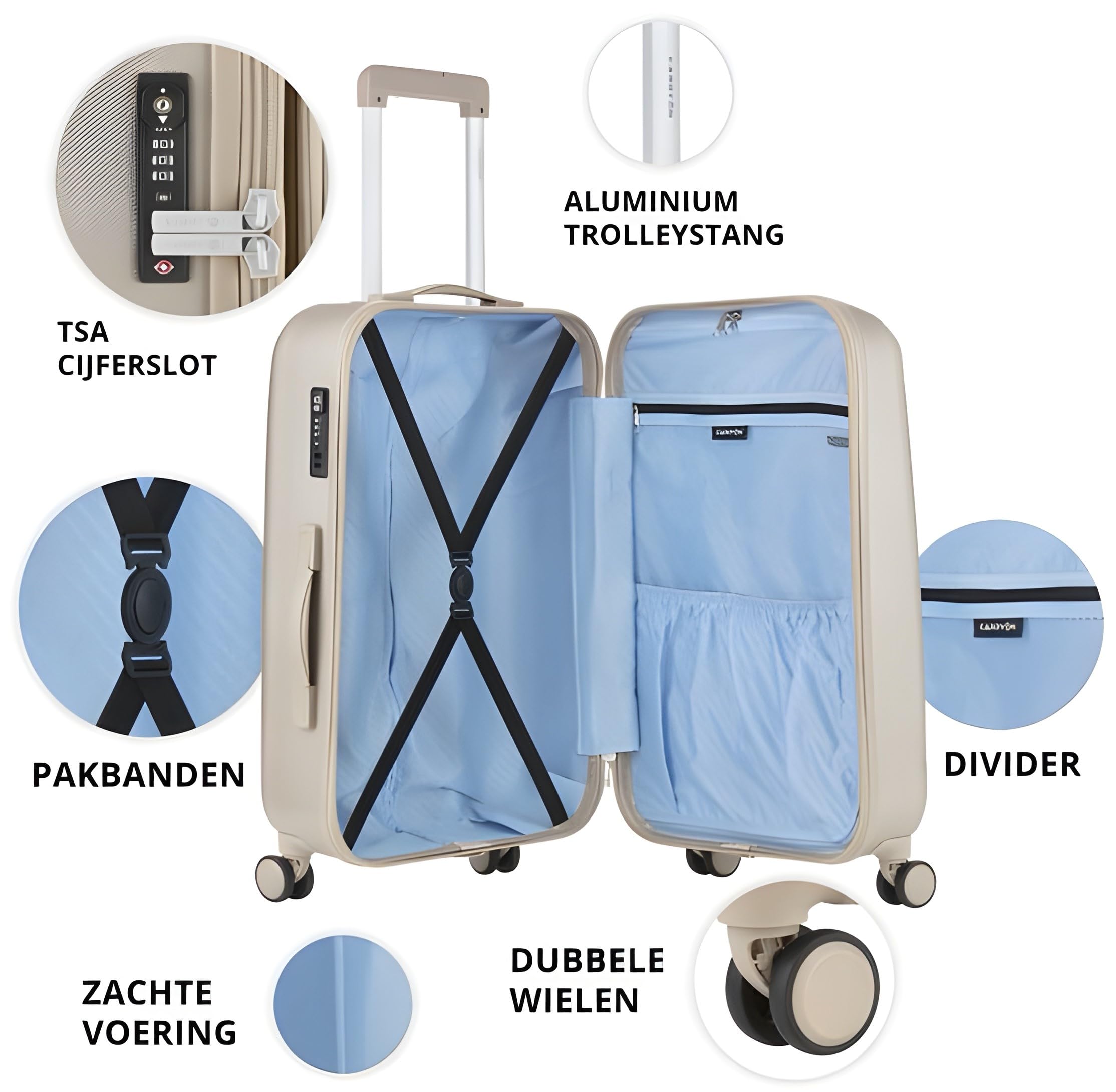 CarryOn Skyhopper Hartschalen Kosmetikkoffer mit handgepackkoffer 55cm, Beauty case mit Spiegel - Beige