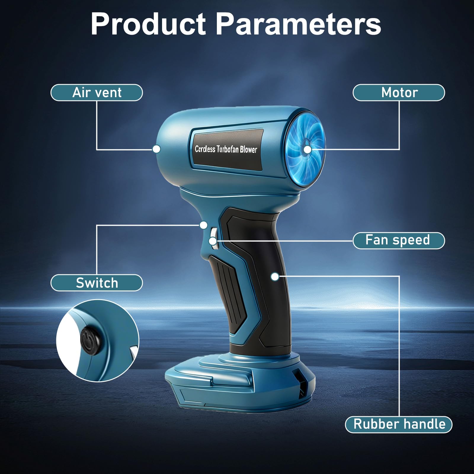 Mini Soffiatore A Batteria Per Makita 18V – Motore Senza Spazzole 130.000 RPM, 5 Ugelli, Velocità Regolabile 8-30 M/s (batteria Non Inclusa)