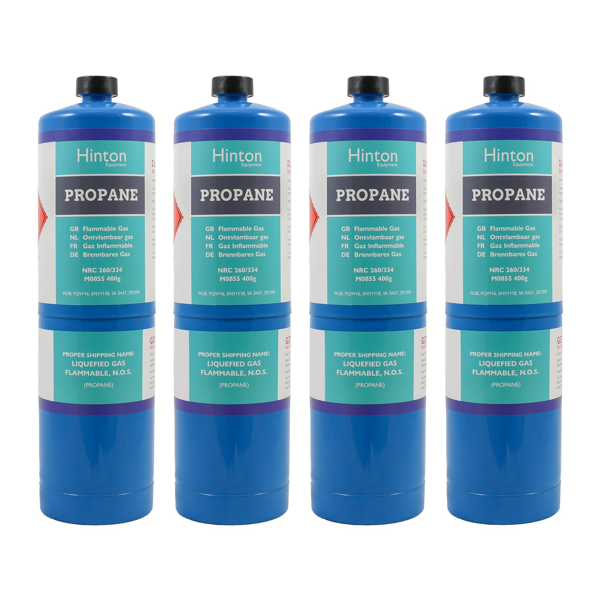 Hinton Propane Gas Cylinder 400g - Pack of 4 | Propane Gas Bottle for Blowtorch, Plumbing, Brazing, Soldering & Heating | CGA600 Torch Fuel