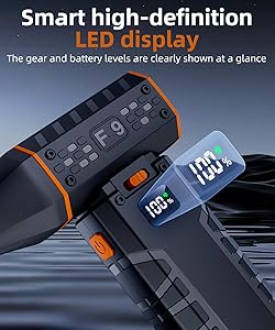 Compressed Air Duster - 100 - Gear Adjustable 130,000 RPM Rechargeable Cordless Electric Air Duster with Display Screen, Mini Dust Blower for Computer, Keyboard, Home, Car Cleaning (Black + Orange)