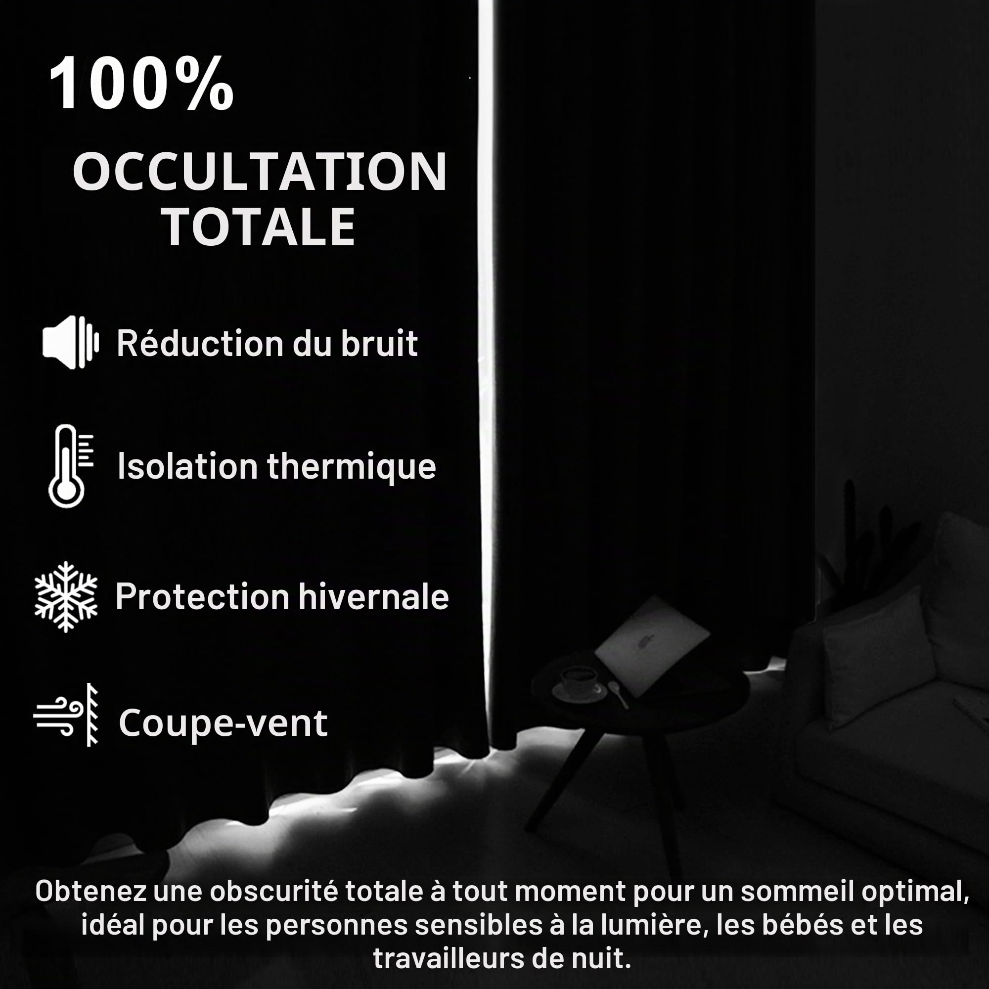 DWCN Rideau Thermiques Isolant Anti Froid et Chaleur 140 x 260 CM,Double 100% Occultant Epais Rideaux de Porte Oeillets, Gris, Lot de 1