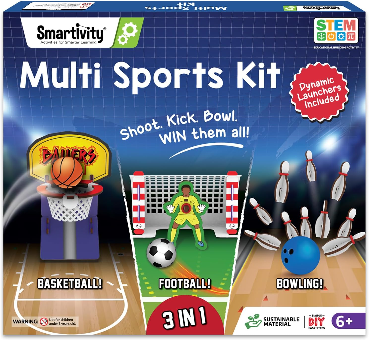 Smartivity 3 in1 Basketball, Soccer, Bowling I Indoor Sports Game for Kids 6-12 Years Old I for Boys & Girls | DIY STEM Toy for Kids 6,7,8,9,10,11,12, Years I Wooden Construction Kit