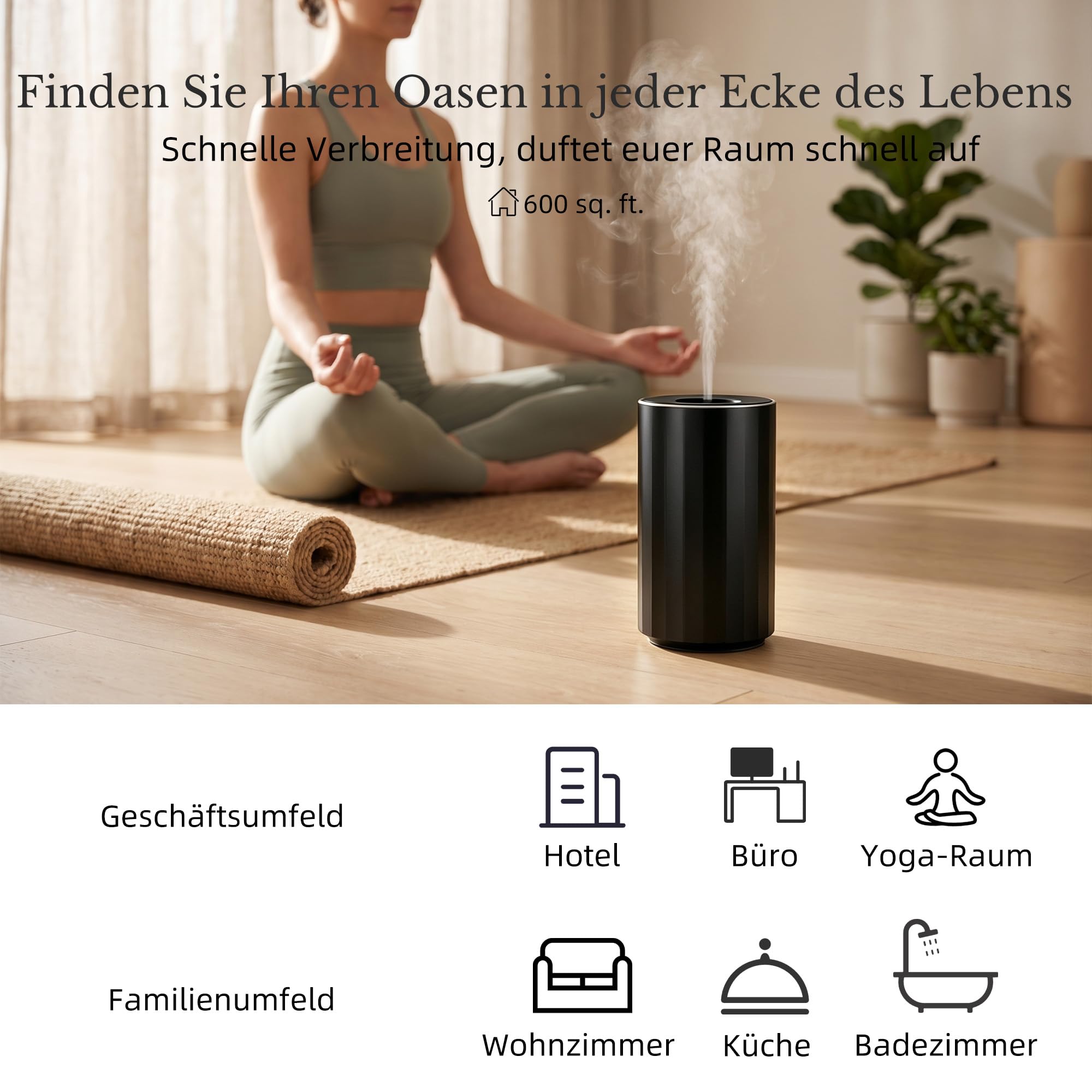 ASAKUKI Wasserloser Aroma Diffuser Kabellos, Tragbarer，Schwarz
