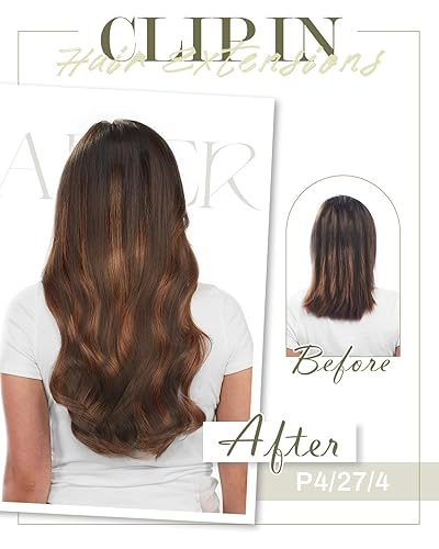 Miniatura 3 de MISSME Extensiones de cabello humano real con pinzas, 14 pulgadas, 3.88 oz, 7 unidades, sin costuras, 16 clips, 100% cabello humano real, balayage,