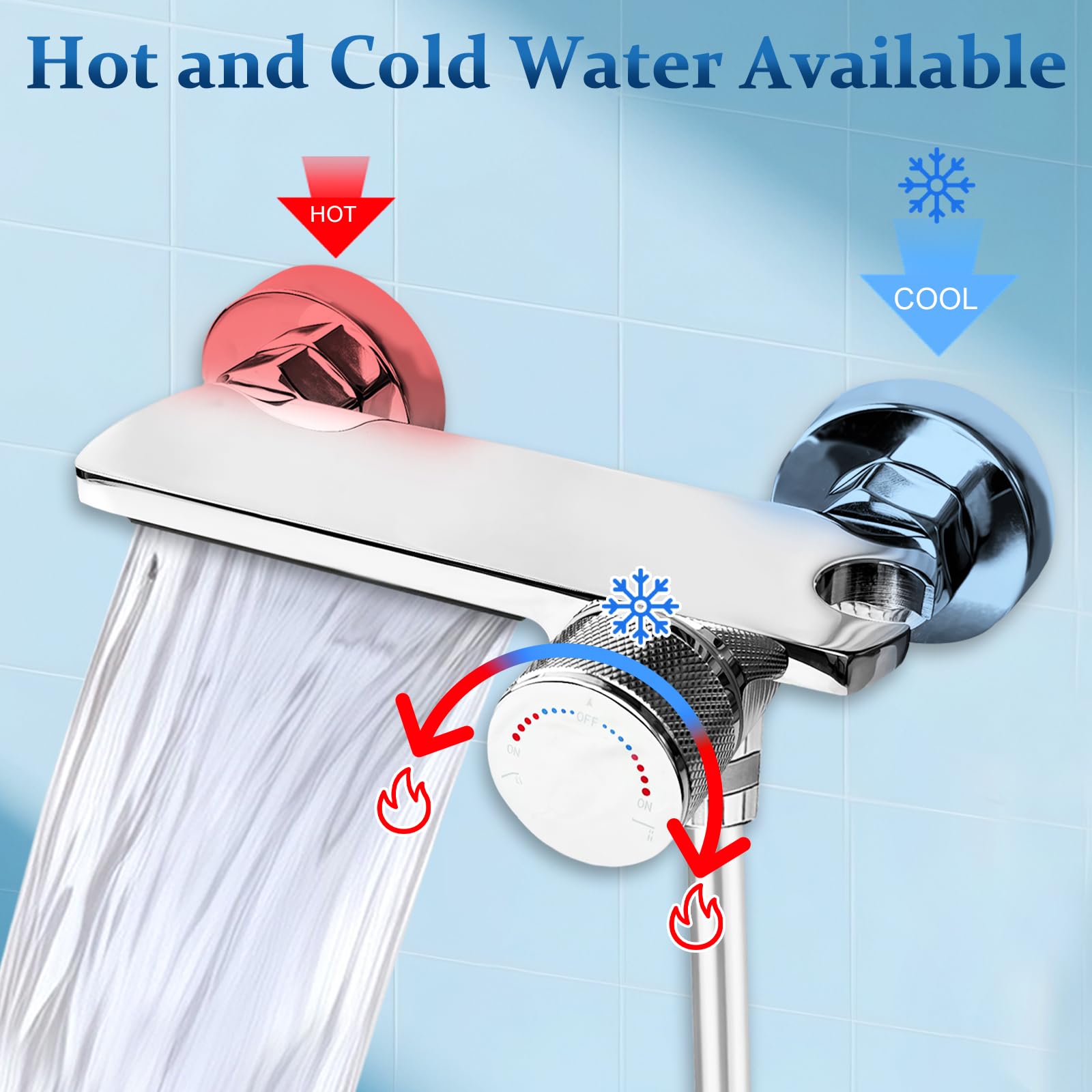 Rubinetto Vasca da Bagno a Parete, Miscelatore Cascata con Doccetta, Tubo 1,5m Antigroviglio, Ottone Massello, Cromato Argento