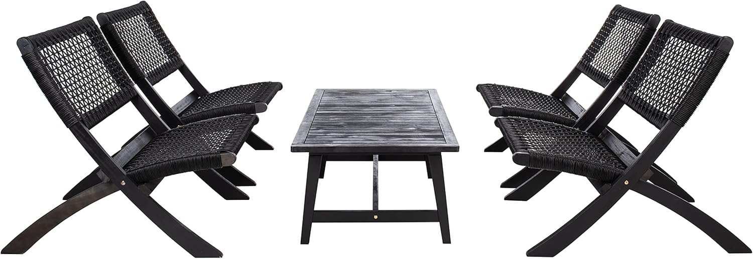 SAFAVIEH Outdoor Collection Blaze Coastal Black Acacia Wood/Black 5-Piece Coffee Set