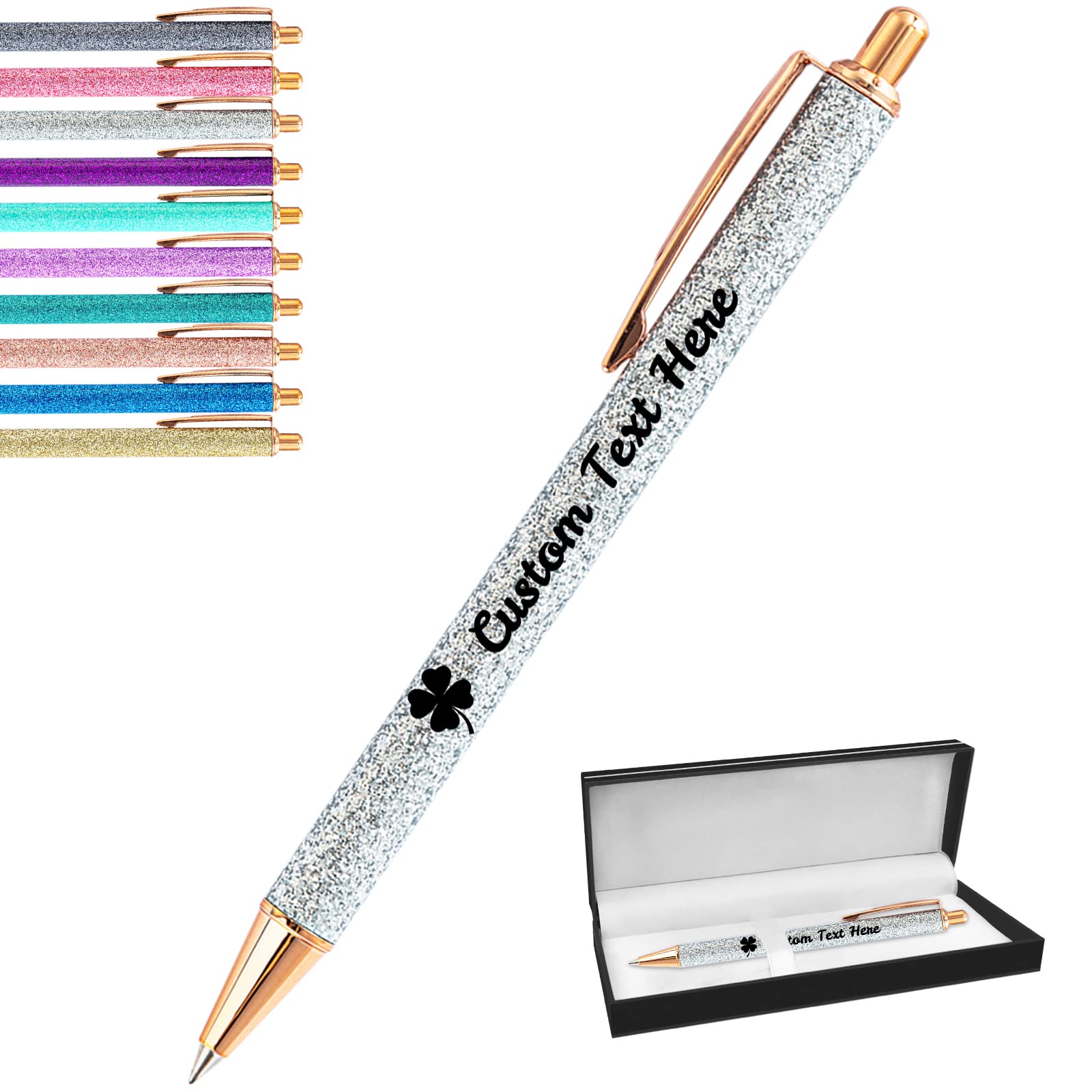 Aolun Personalised Pens with Name Custom Glitter Pen Bulk Customised Retractable Ballpoint Pens with Text Message for Women Nurses Writing Birthday Business Graduation_Black Ink — image 1