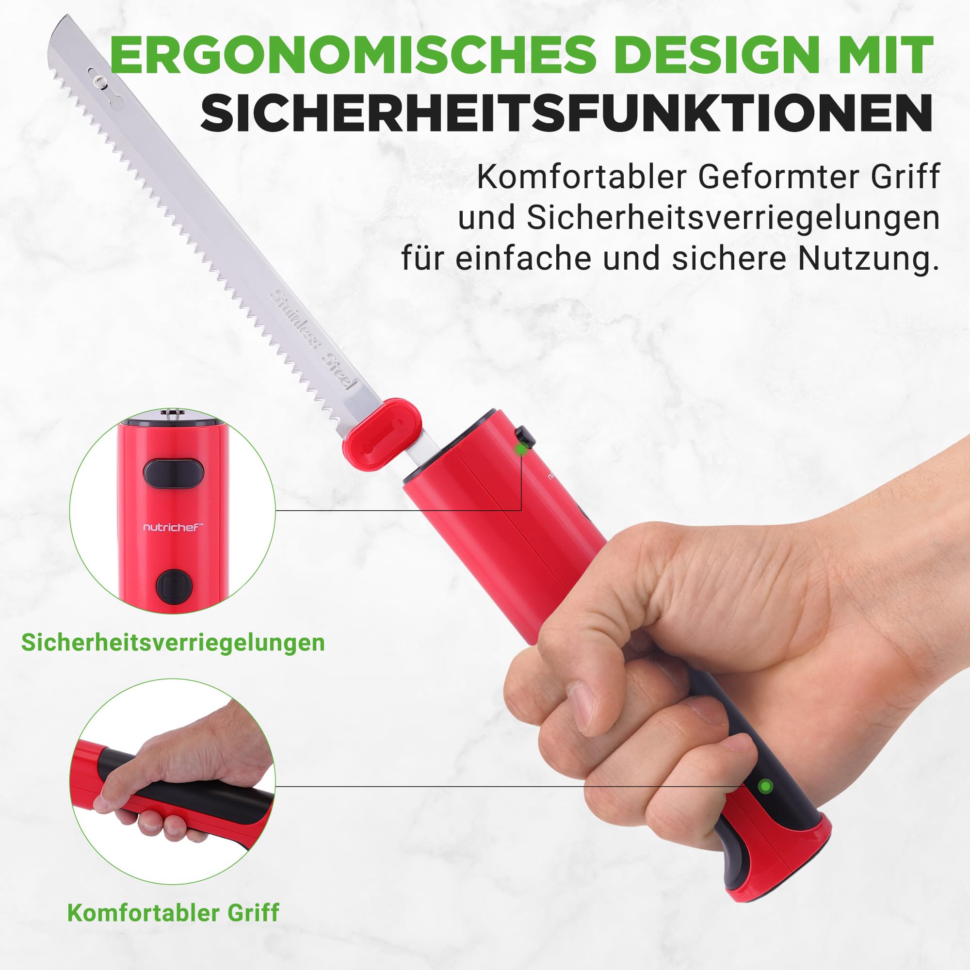 NutriChef Allesschneider Elektrisch – Kabelloses Messer mit USB-C & 29 cm Klinge für Fleisch und Brot
