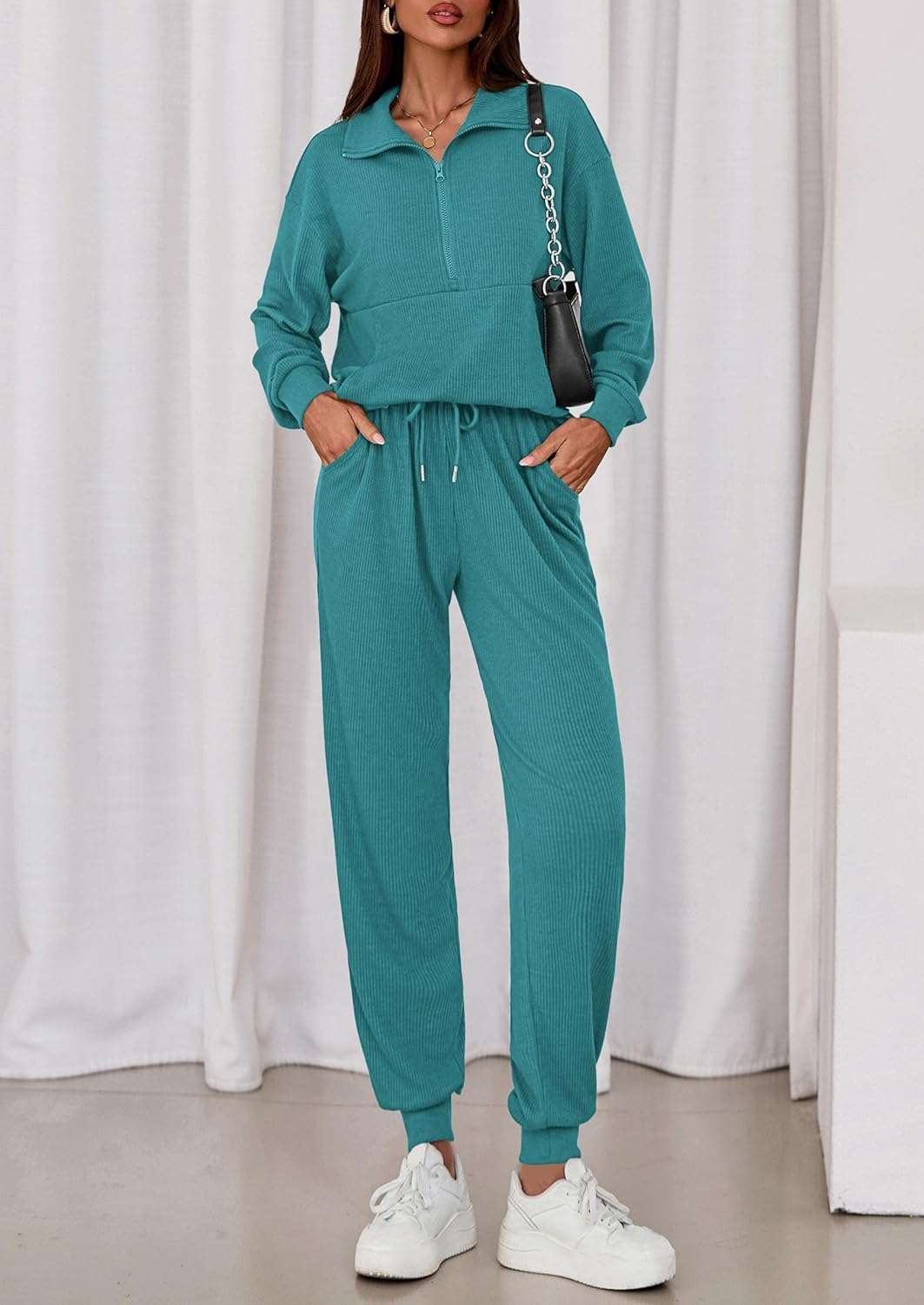 PRETTYGARDEN Women's Fall 2 Piece Lounge Sets Zip Up Sweatshirt Jogger Pants Sweat Track Suits Travel Outfit Winter Clothing - Image 7