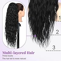 Vista 6 de Extensión de cola de caballo con cordón, extensión de cola de caballo larga y rizada para mujeres negras, extensiones de cabello negro de 26