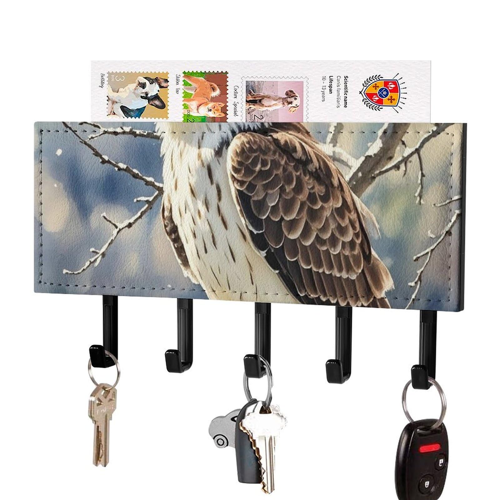 Fekiloot Black-Style Hawk Key Holder Wall Mount Key Hanger With 5 Hooks Decorative Key Rack Hanging Key Hooks With Mail Organizer Key Holder For Wall Living Room Kitchen Bathroom Hallway Black
