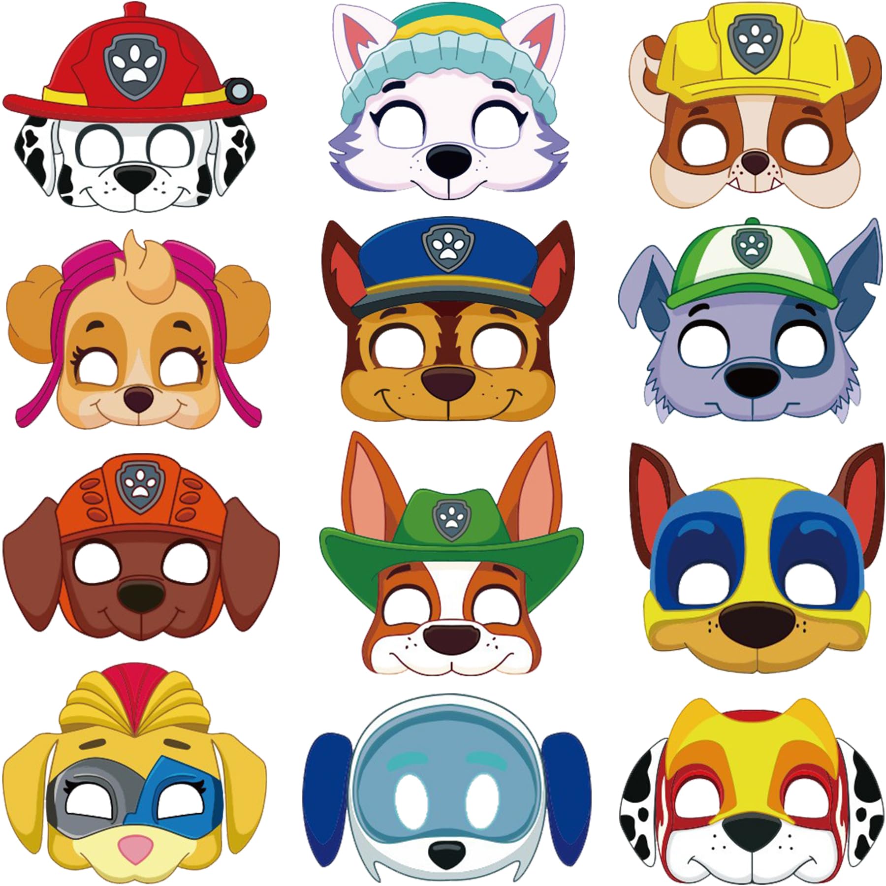 JINLAIYUN 12 Stück Dog Patrol Maske Kinder kindermasken kinder Geburtstag Masken Cartoon Tiermasken Hund Papier Masken Dog Kindergeburtstag Deko Charakter Cosplay Partyzubehör (Hund)