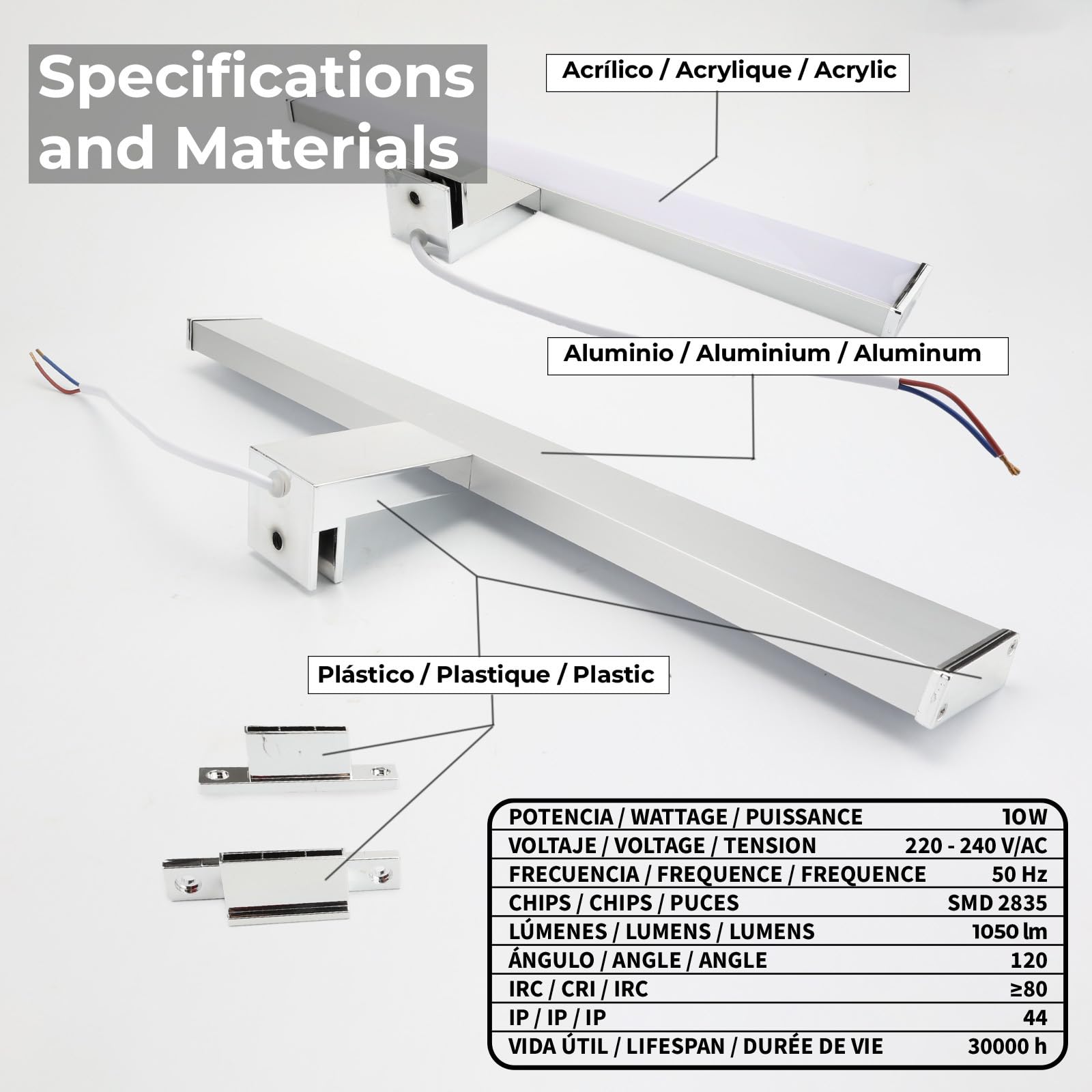 Alpinaluz Aplique LED para Espejo de Baño 40 cm – Luz Blanca Neutra 4000K – IP44 – Carcasa de Aluminio y Soporte en Policarbonato Cromado – Montaje en Espejo Pared o Mueble (40cm 10W)