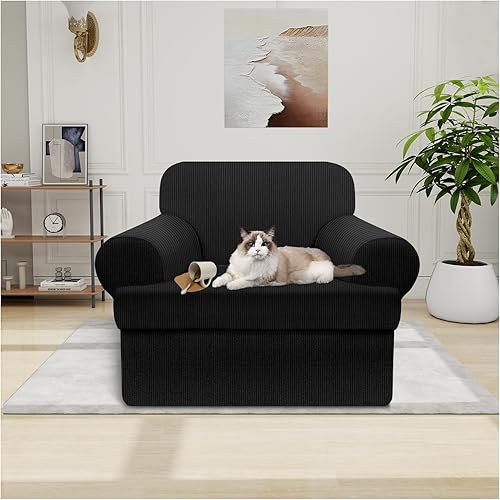 Miniatura 23 de Funda para sofá 100% impermeable, juego de 4 piezas, funda de sofá a rayas para sofá de 3 cojines, con parte inferior de TPU a prueba de fugas