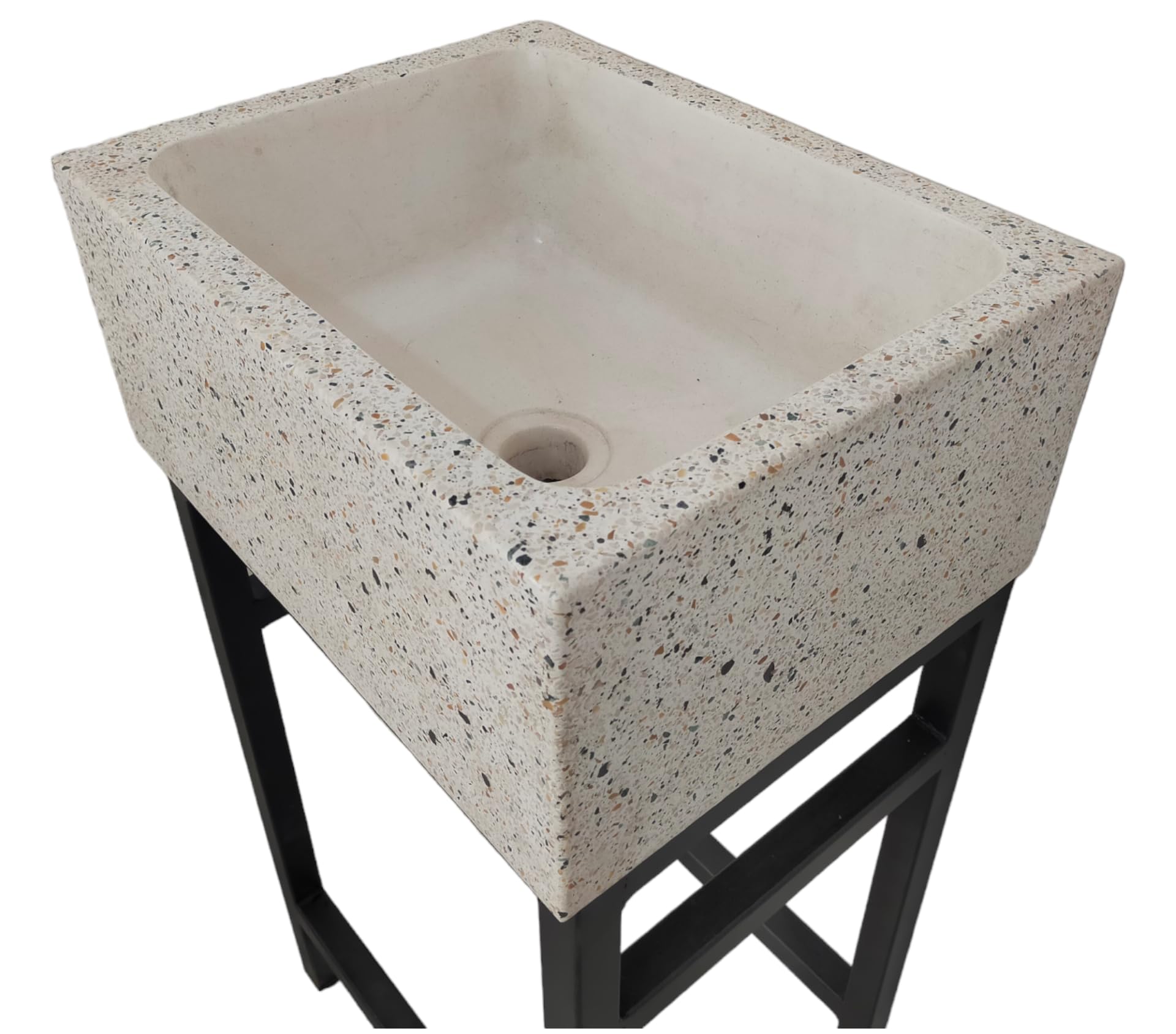 LAVANDINO DA ESTERNO IN GRANIGLIA DI MARMO MULTICOLOR 45 x 35 x H87 CM, CON STRUTTURA IN FERRO ZINCATO E VERNICIATO