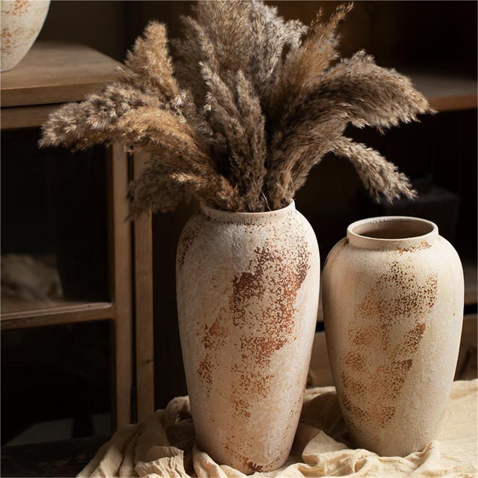 Rustikale Blumenvase aus Keramik im Bauernhausstil, Moderne Boho-Dekoration für Wohnzimmer, Schlafzimmer, Wabi-Sabi-Stil