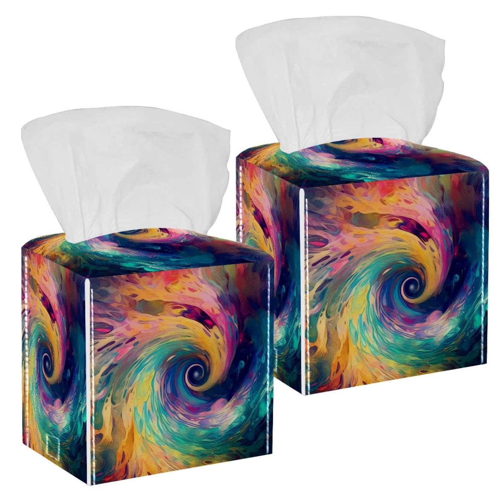 Abstract Swirl Tissue Box Cover, 2 Pack PU Leather Square Facial Tissue Dispenser Box holder for Home Office Car
