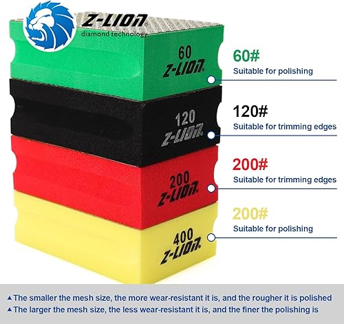 Miniatura 7 de Z-Lion Almohadilla de pulido de mano galvanizada de diamante, larga vida útil para vidrio, granito, mármol, piedra de cerámica (grano 400, paquete