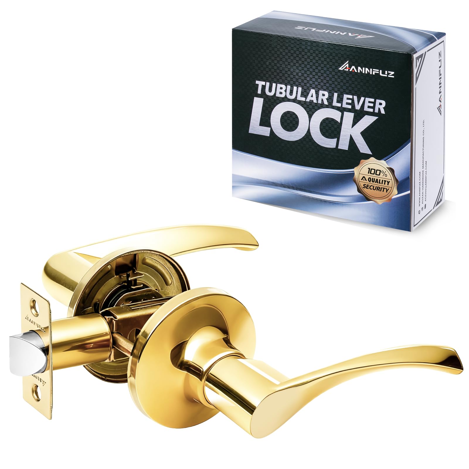 Annfuz Gold Passage Lever Door Handle Without Key,Non-Locking Interior Keyless Door Hardware For Home/Hallway/Closet/Laundry Room,Reversible Door Lever For Left&Right Side(Passage, )