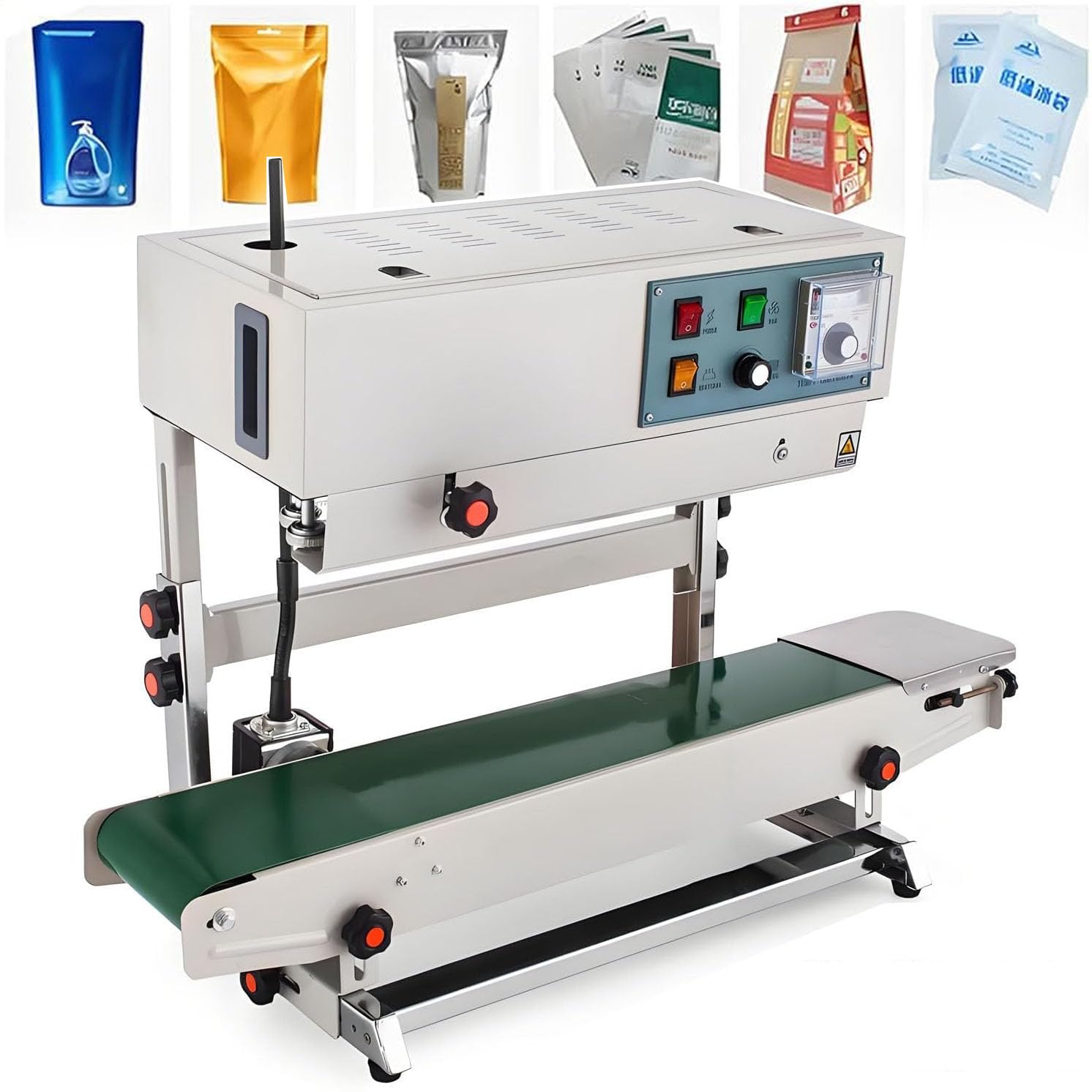 ASerZenith Continuous Band Bag Sealer, Vertical Food Sealer With Date Printer, 0-300°C Temp Control, 6-12Mm Sealing Width For Film Bags