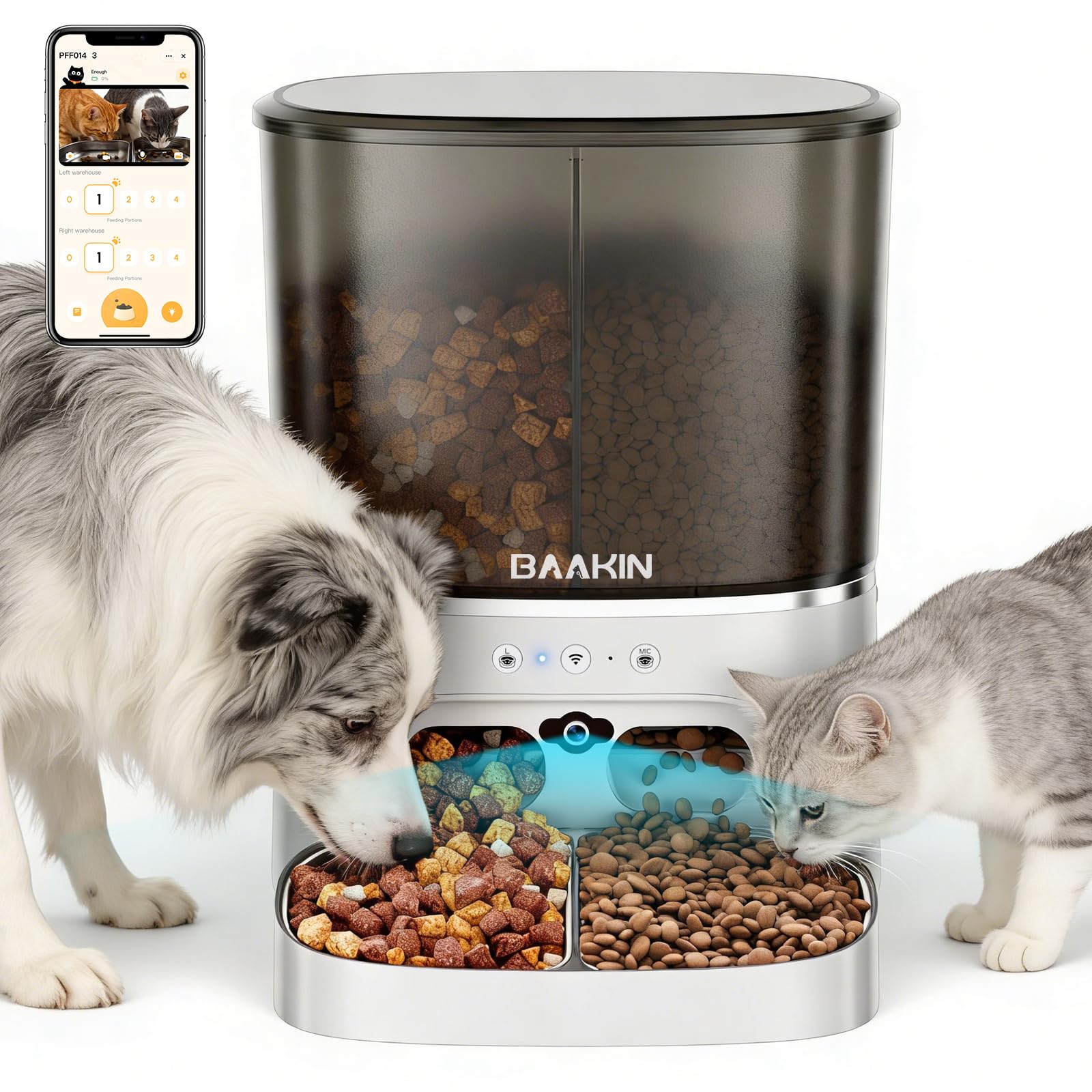alimentador automático,Comedero Automático Inteligente 8L Doble Tolva con Cámara WiFi, Control por App, Dispensador Programable para Perros y Gatos, Monitoreo en Tiempo Real para Múltiples Mascotas