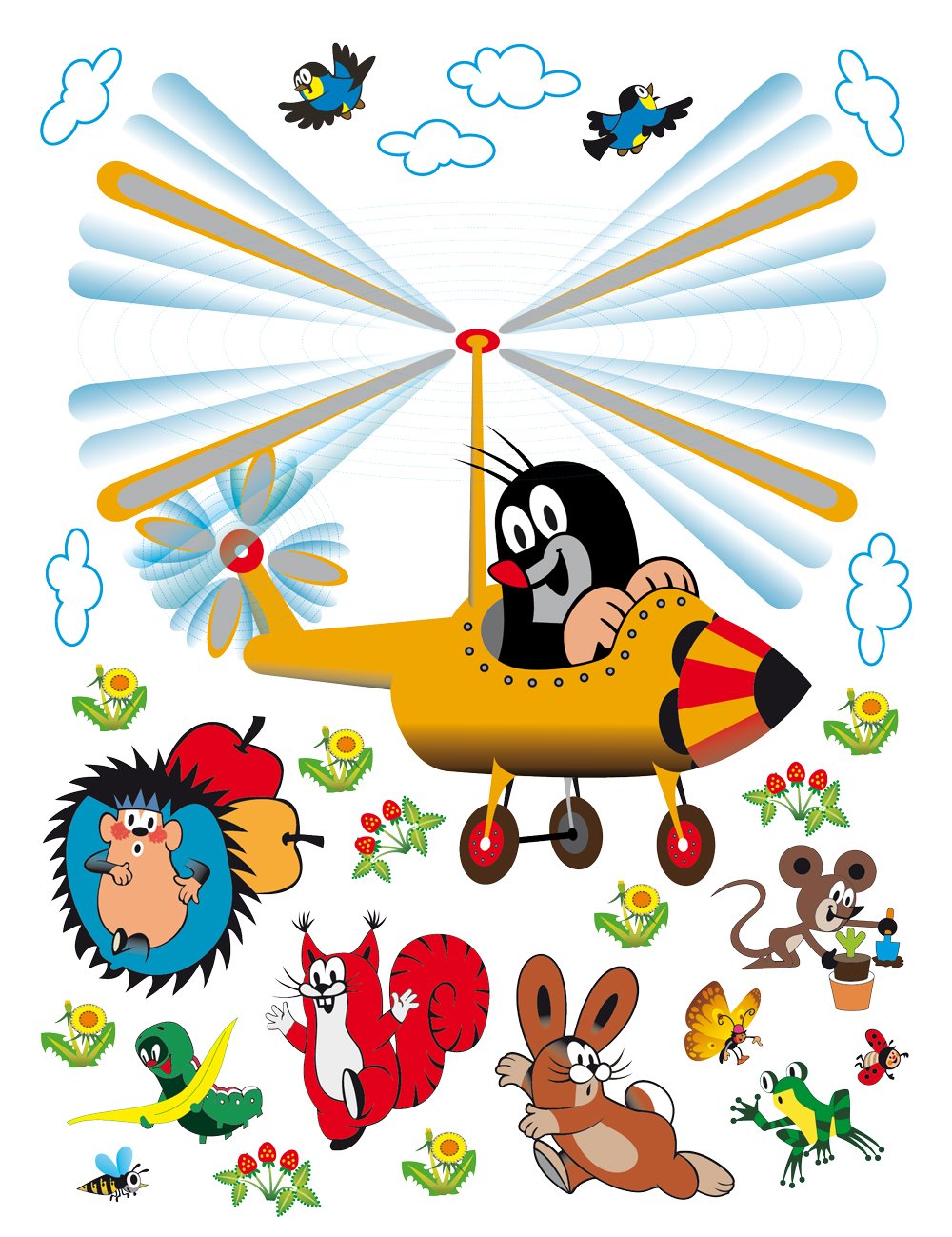 Little Mole in plane Wall Sticker, Film, Multi-Colour, 65 x 85 cm