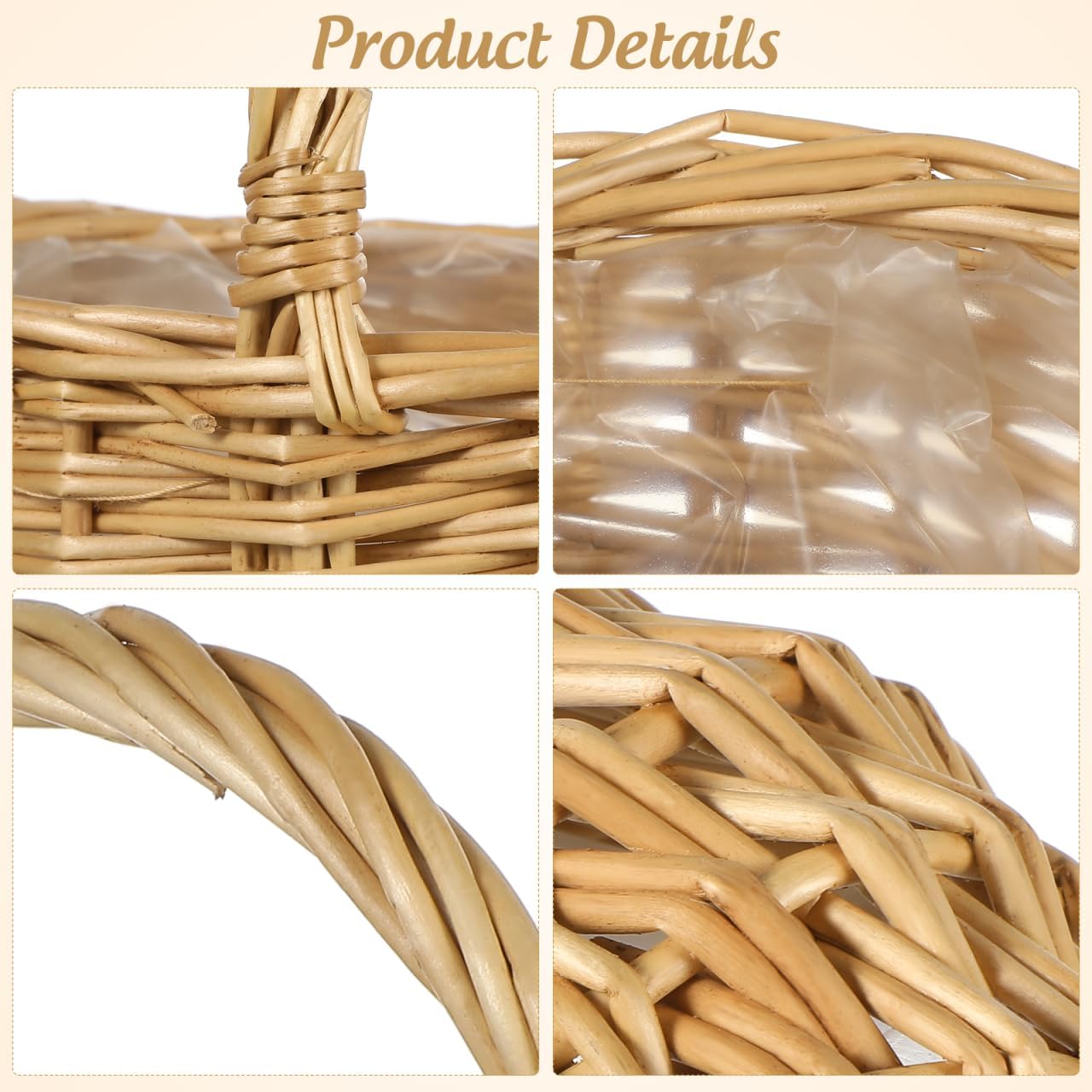 Wicker Easter Basket with Handle, Wicker Picnic Basket Flower Girl Basket Small Woven Gift Basket for Kids Egg Hunt, Candy, Eggs and Bunny Charm, Spring Party Decor Wedding (7.86 x 6.68 x 3.94 Inch)