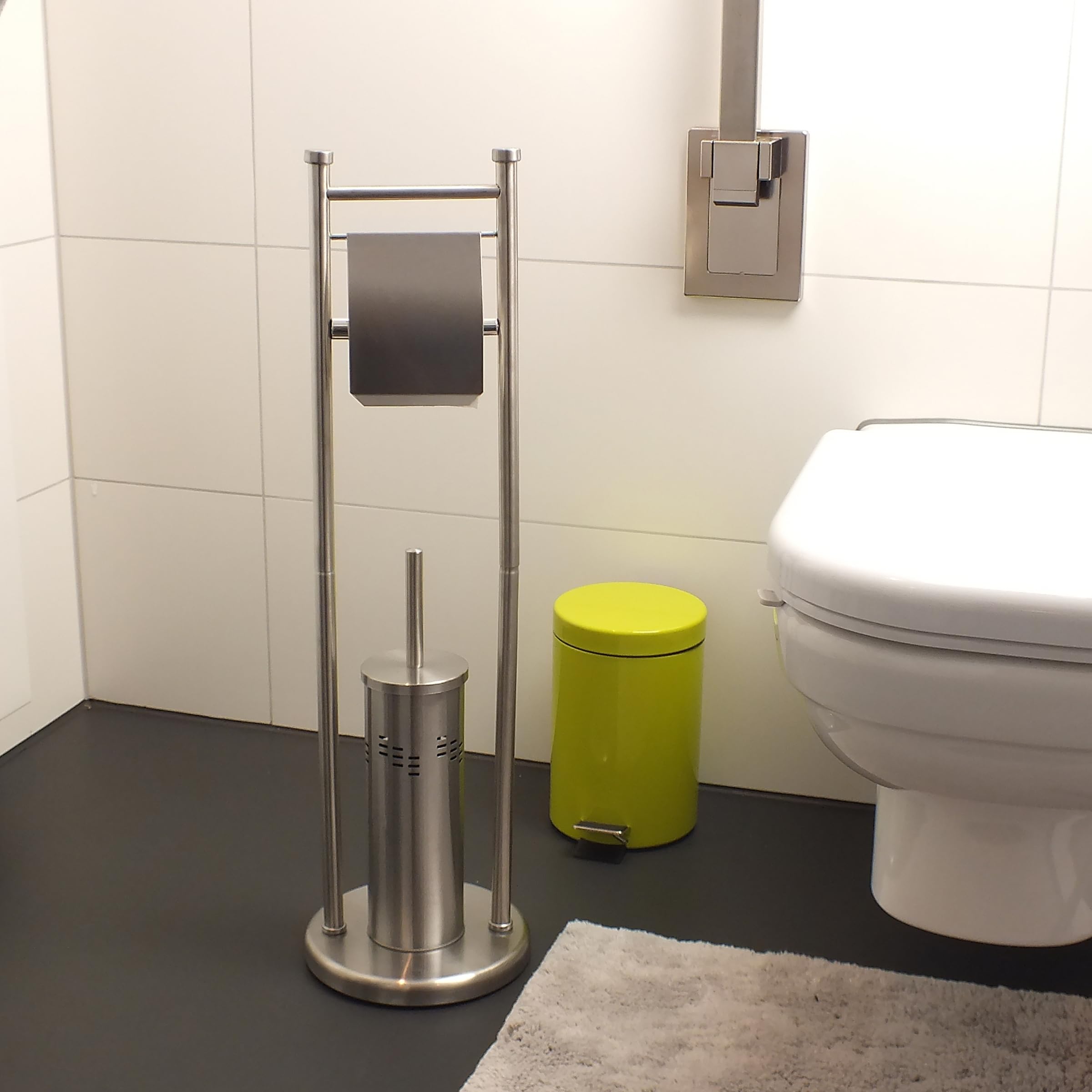 kela WC Garnitur mit Toilettenpapierhalter und Bürstentopf 77,5cm, Toilettenbürste mit geschlossenem Klobürstenhalter Swing Edelstahl matt