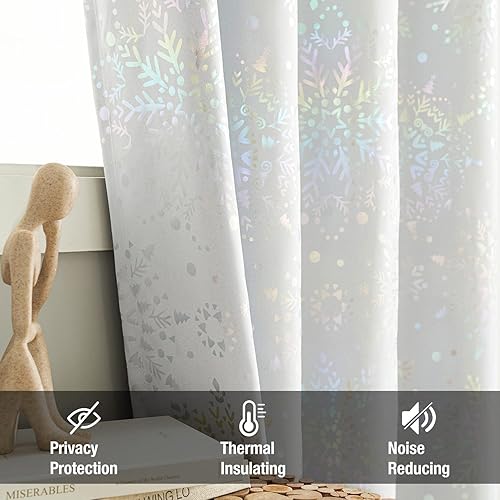 Miniatura 5 de Cortinas opacas con copos de nieve para sala de estar, multicolor, medallón bohemio, térmicas, eficientes energéticamente, juego de tratamiento