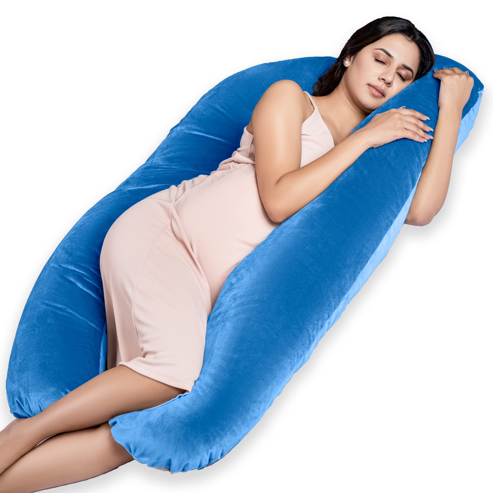 MY ARMOR Full Body U Shape Pregnancy Pillow for Women, Maternity Pillow Gift for Pregnancy Sleeping, 3 Months Warranty, Premium Velvet Cover with Zip, Sky Blue