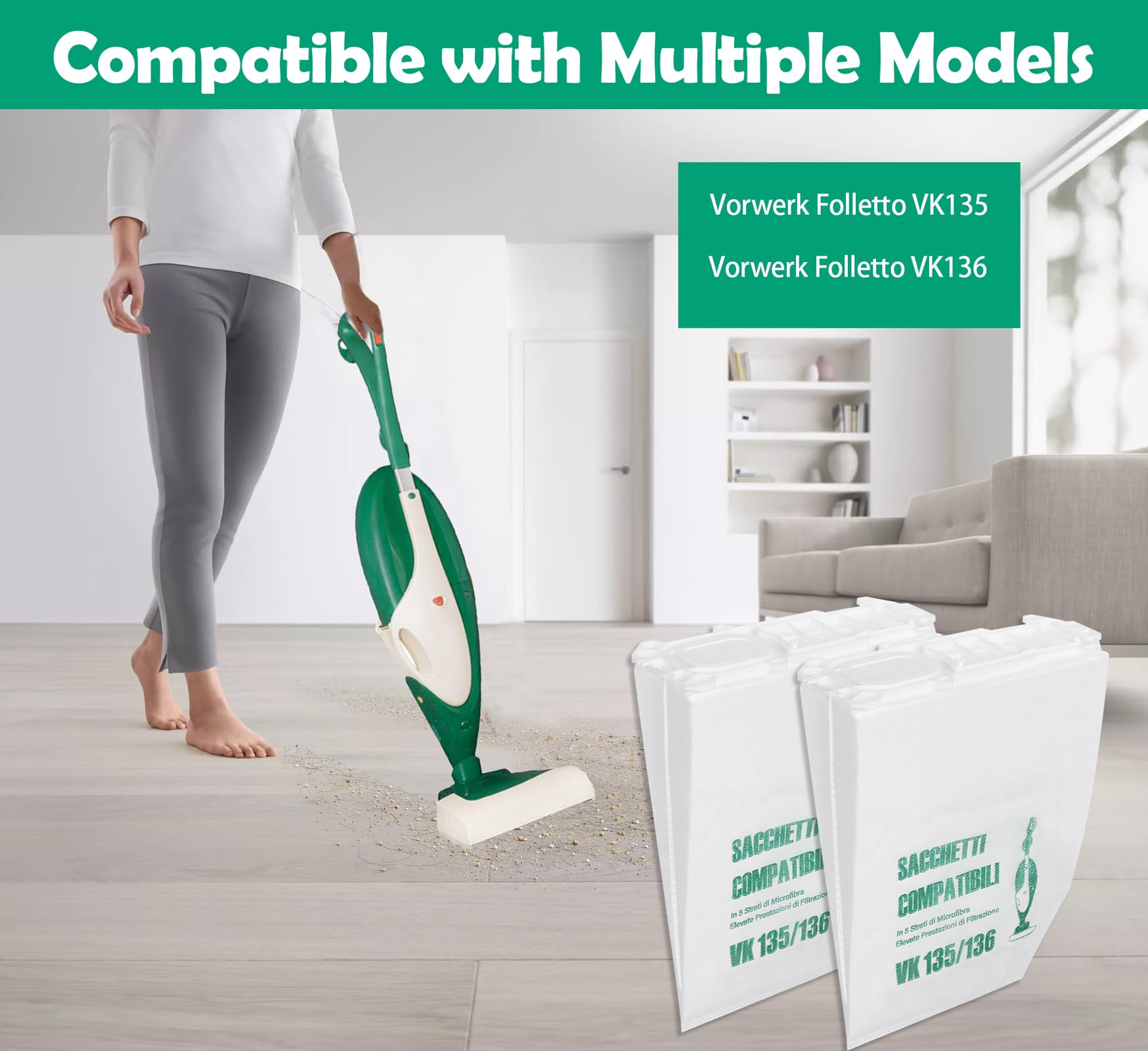12 Sacchetti per Aspirapolvere Vorwerk Folletto vk135 vk136
