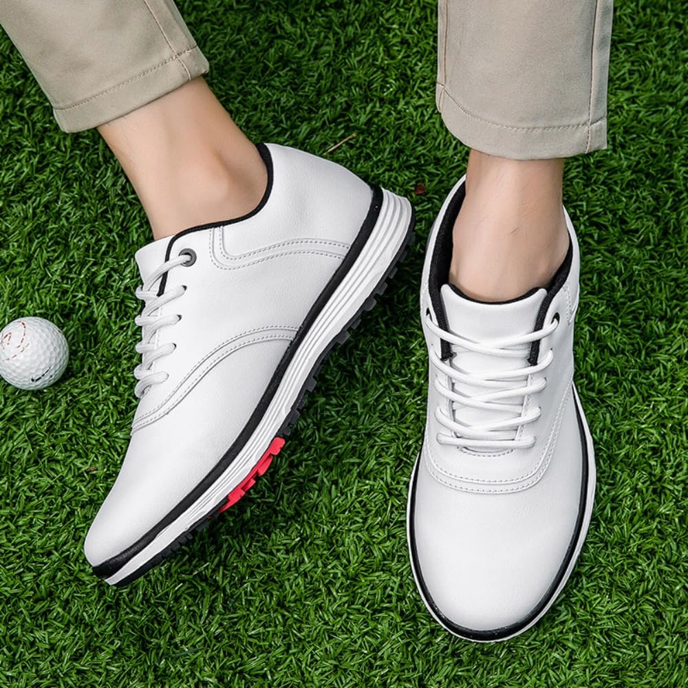 Golfschuhe Herren Sneaker Extra Weit Walking Schuhe Breit Golfschuhe Herren Atmungsaktiv Trainingsschuh für Golf Sport Schwarz Weiß