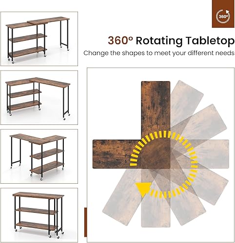 Miniatura 6 de Tangkula Mesa auxiliar giratoria de 360, mesa auxiliar móvil patentada con estantes de almacenamiento de 2 niveles, escritorio giratorio con 6