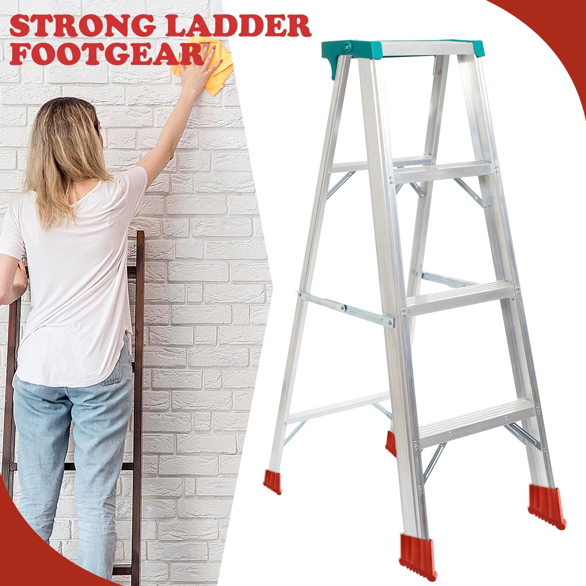 Ladder Feet Covers – Non-Skid Rubber Pads, Floor Protectors, 2-Pack Orange - View #3