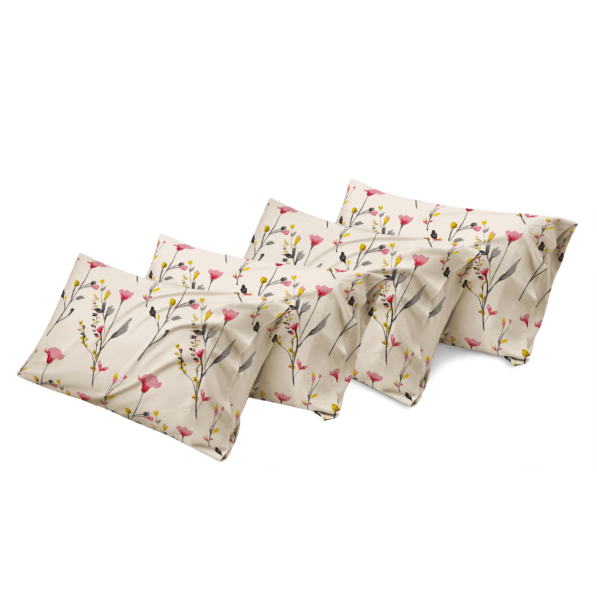 100% Egyptian Cotton Pillowcases Pack of 4 | 400 Thread Count Luxury Floral Pillow Covers | Cooling Breathable Soft Cotton Pillow Cases | Hotel Quality Bed Linen | Machine Washable