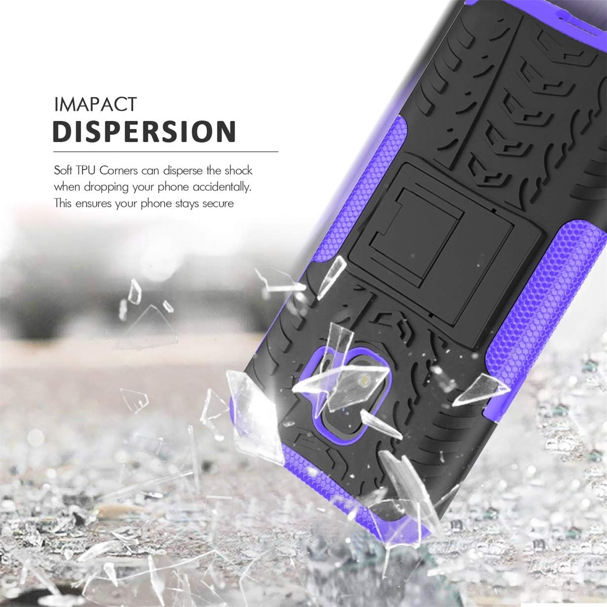 Samsung Galaxy J2 Case,Galaxy J2 Core Case/Galaxy J2 Dash/J2 Pure/J2 Shine/J260,Numy Dual Layer Shockproof,w HD Screen Protector,Protective w Kickstand Hard PC & Soft TPU Case,Tire Appearance-Purple