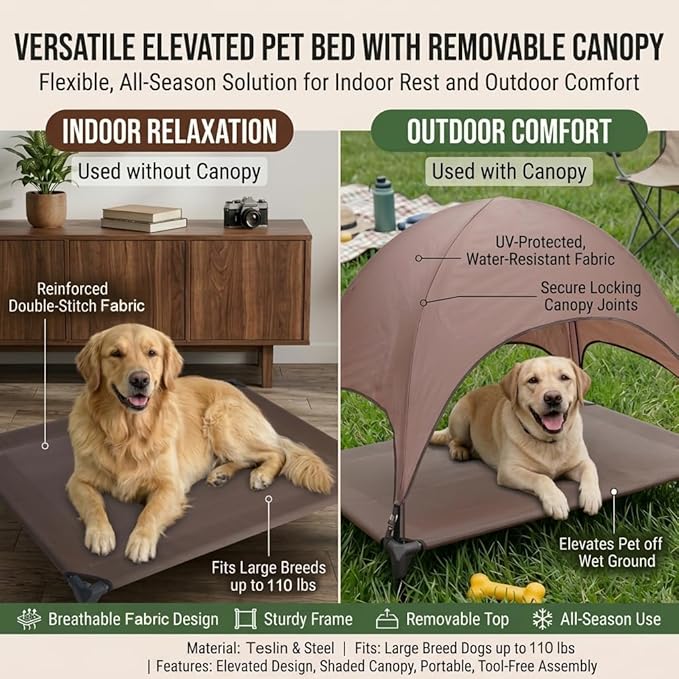 Catre Elevado para Perro Grande con Sombra Portátil y Resistente al Agua miniatura 4