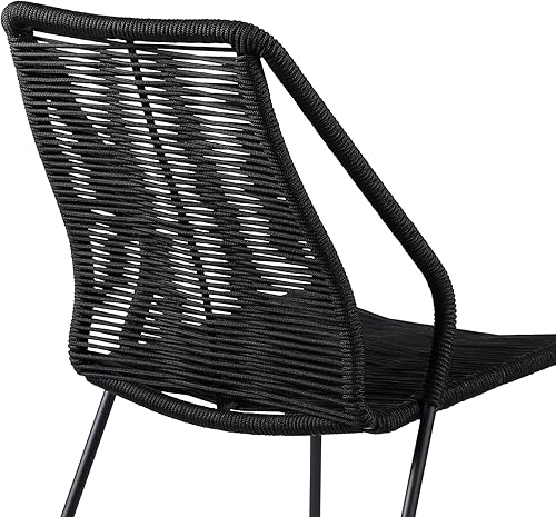 Vista 6 de armen LIVING Clip - Silla moderna de comedor apilable de acero y cuerda, para interiores y exteriores, juego de 2, color negro