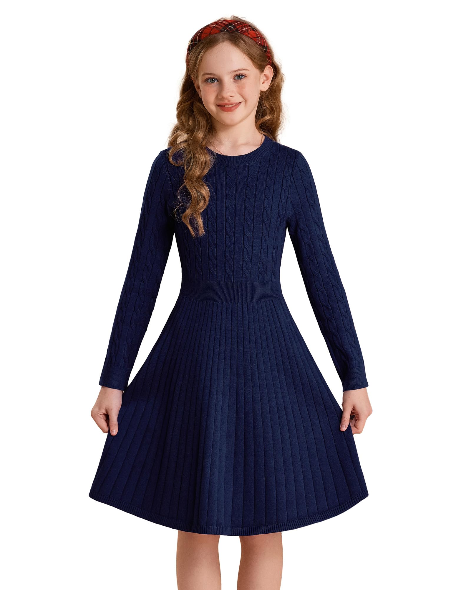 GRACE KARIN Vestido de manga larga para niña, elegante, cuello redondo